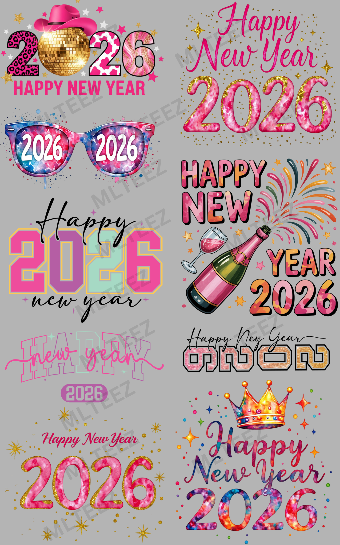 NEW YEAR 2026 (14) PREMADE GANGSHEET - 22X36 DTF TRANSFERS - DIRECT TO FILM