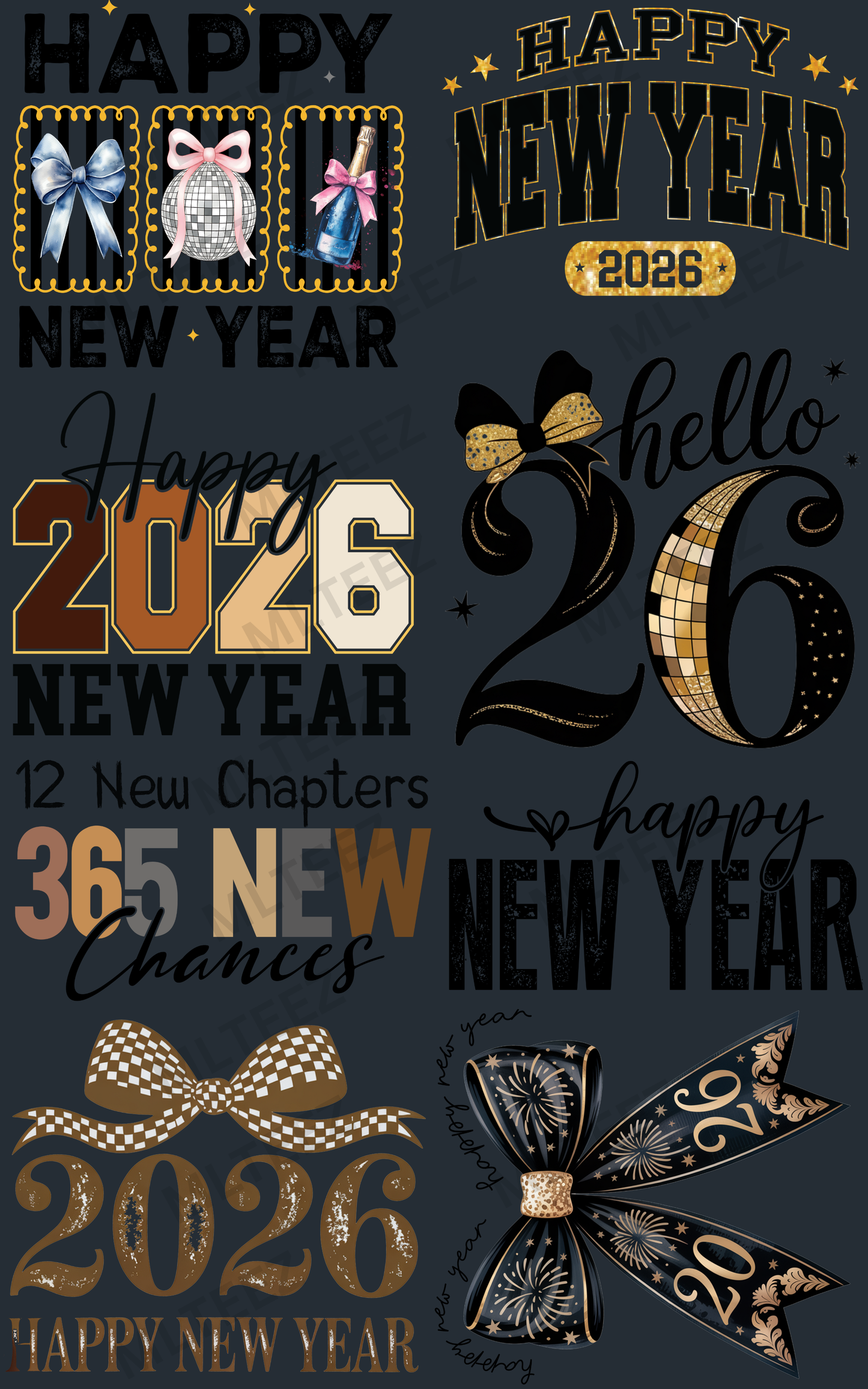 NEW YEAR 2026 (9)PREMADE GANGSHEET - 22X36 DTF TRANSFERS - DIRECT TO FILM