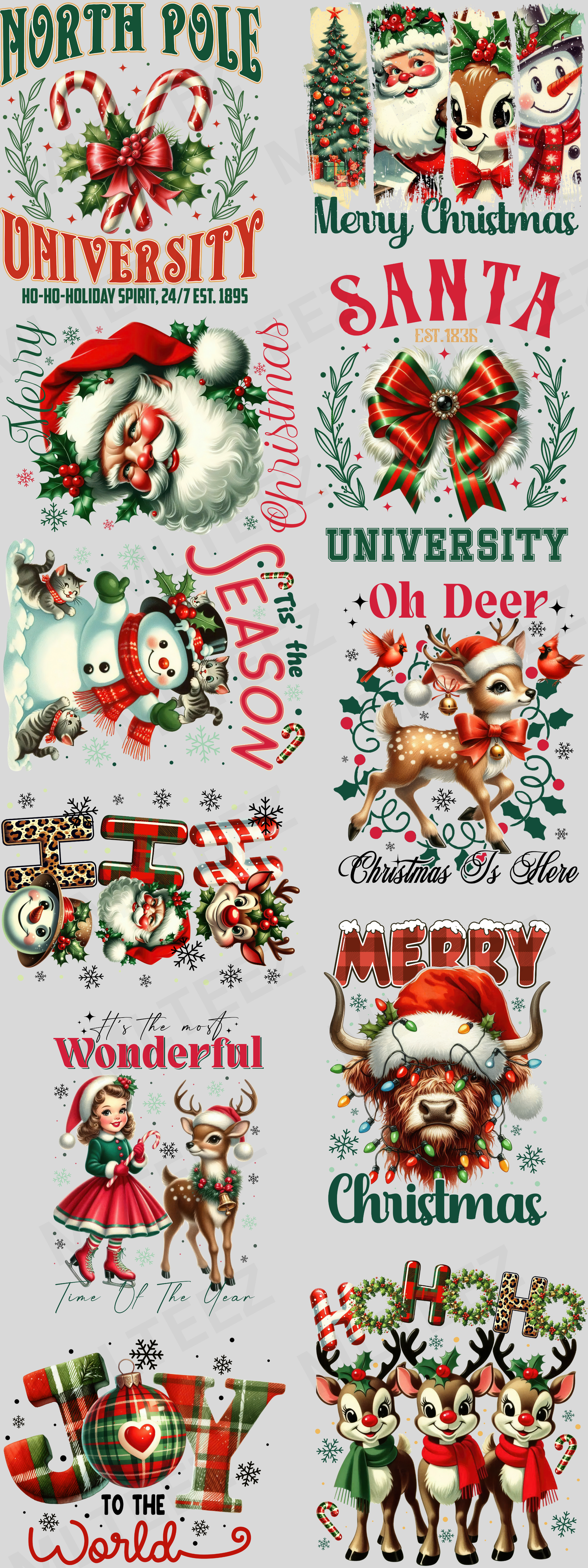 NORTH POLE UNIVERSITY (1) PREMADE GANGSHEET - 22X60 DTF TRANSFERS - DIRECT TO FILM