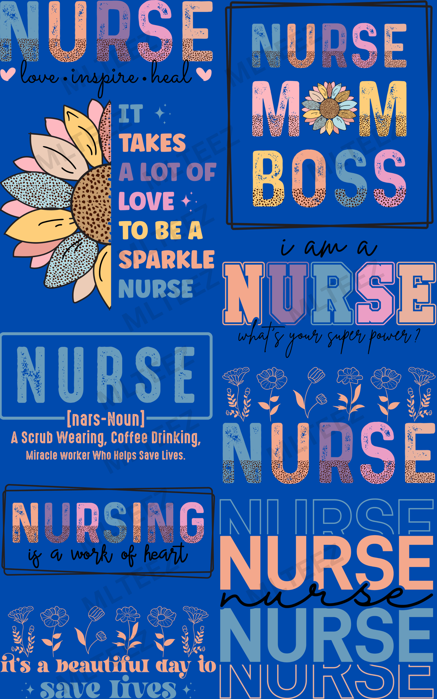 NURSE (2) PREMADE GANGSHEET - 22X36 DTF TRANSFERS - DIRECT TO FILM