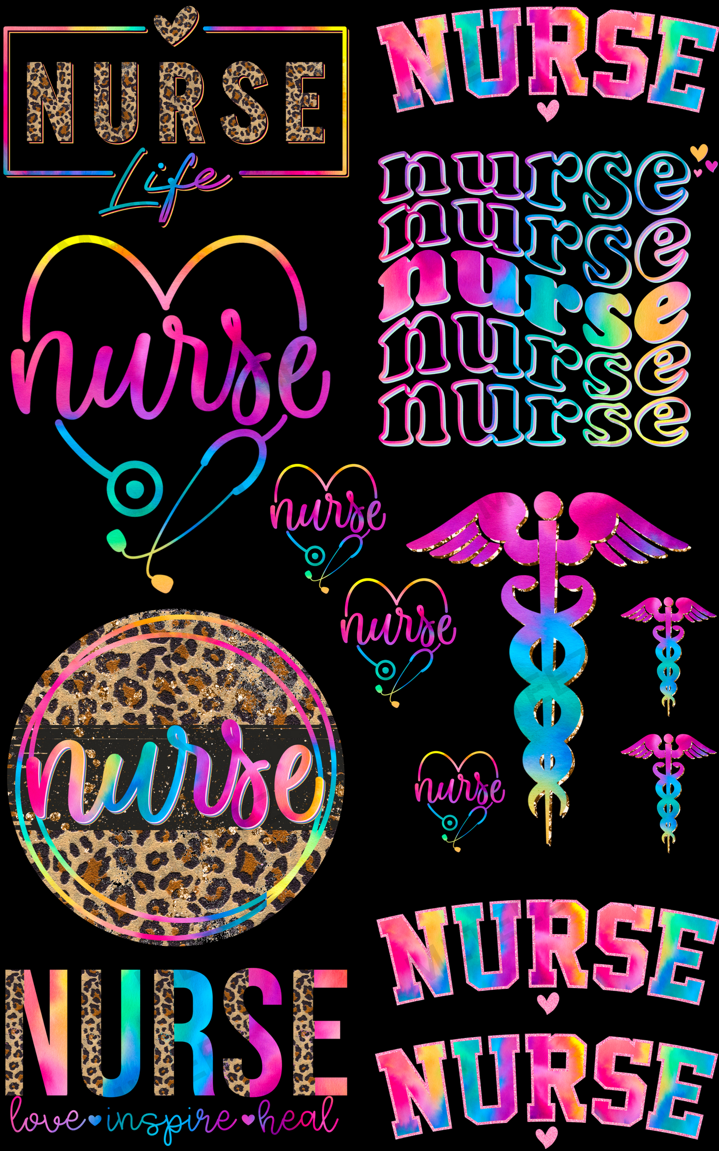 NURSE (1) PREMADE GANGSHEET - 22X36 DTF TRANSFERS - DIRECT TO FILM