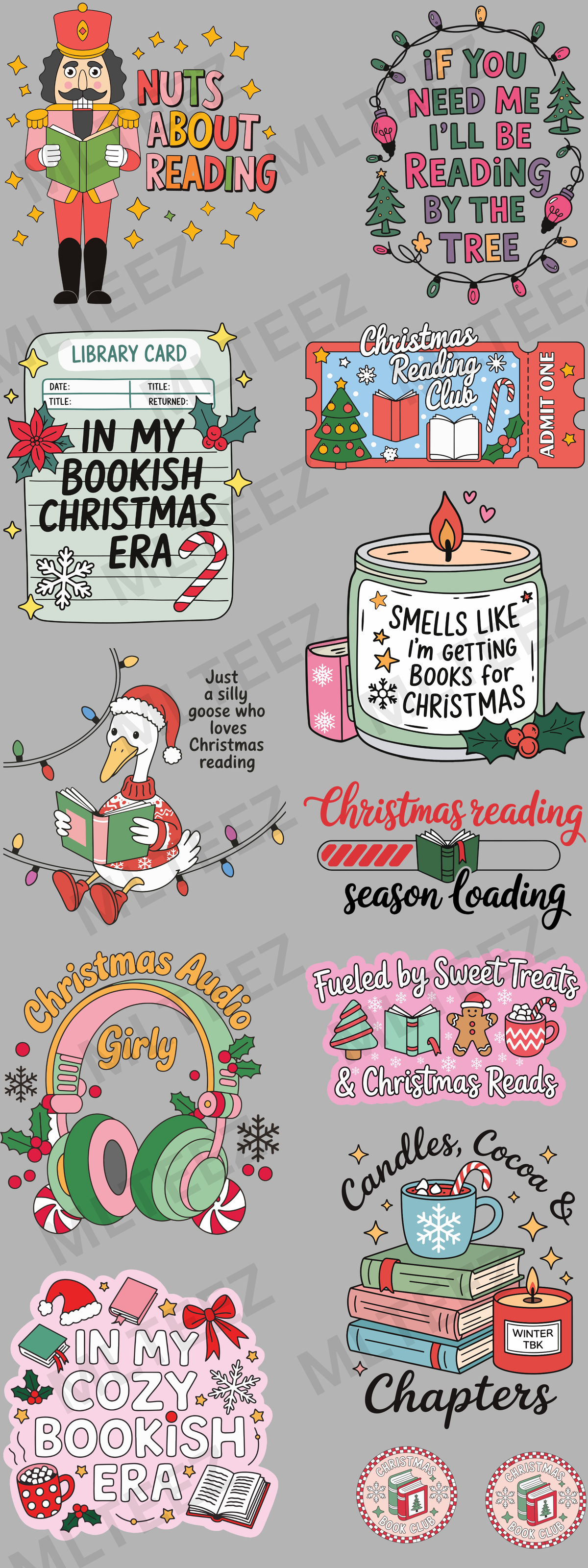 NUTS ABOUT READING (1) (60 INCH) PREMADE GANGSHEET - 22X60 DTF TRANSFERS - DIRECT TO FILM