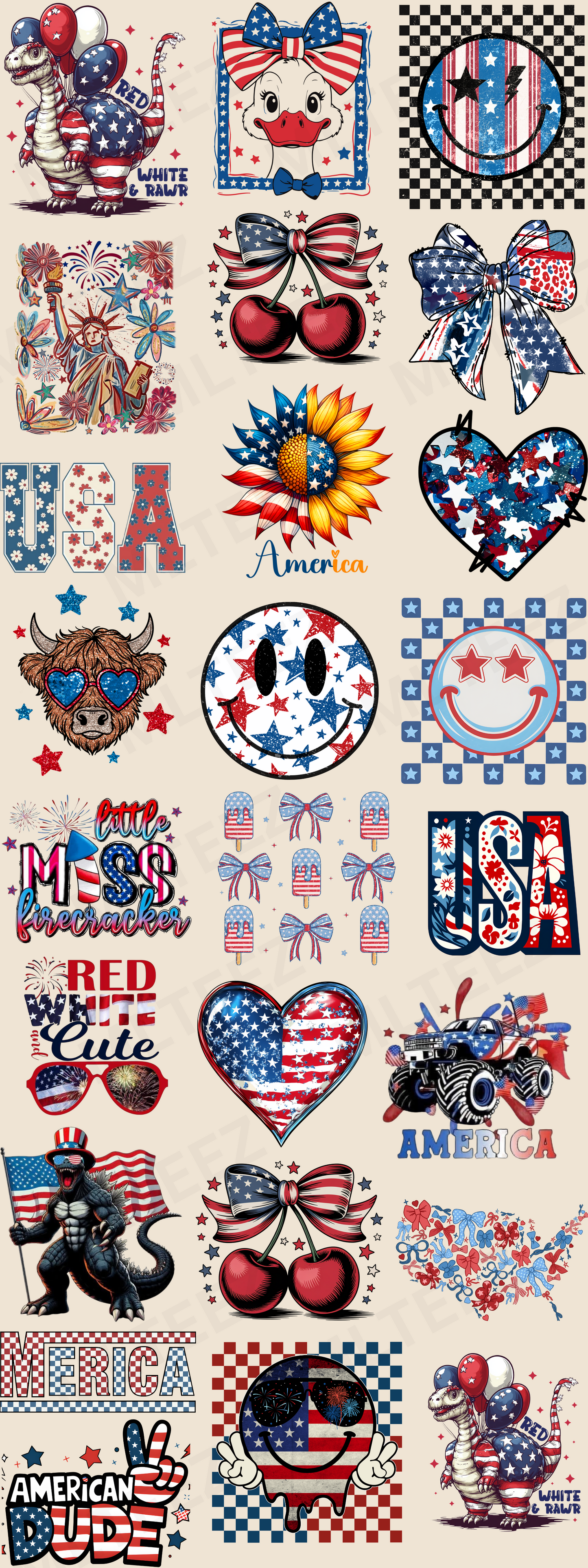 PATRIOTIC YOUTH (1) PREMADE GANGSHEET - 22X60 DTF TRANSFERS - DIRECT TO FILM