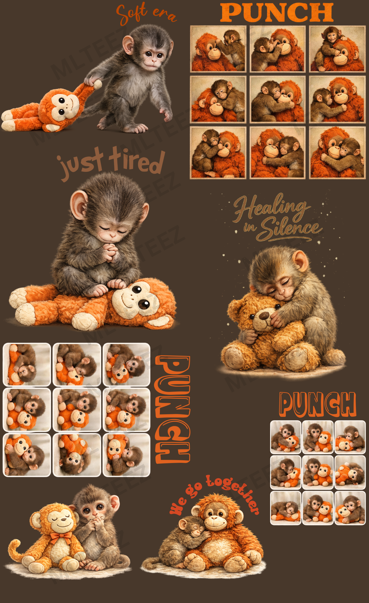 PUNCH THE MONKEY PREMADE GANGSHEET - 22X36 DTF TRANSFERS - DIRECT TO FILM