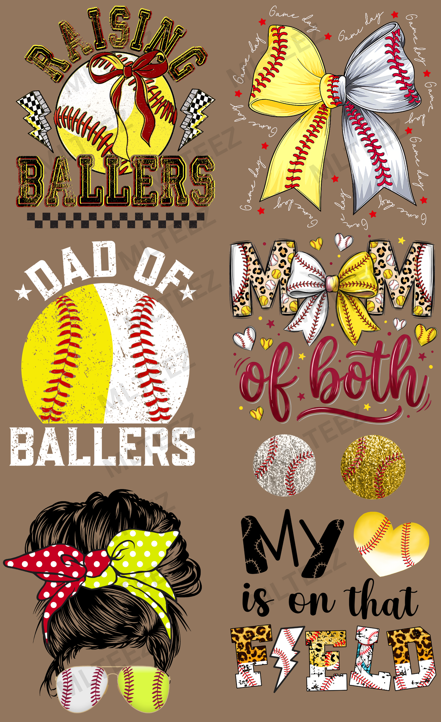 RASING BALLERS (BASEBALL/SOFTBALL) (1) PREMADE GANGSHEET - 22X36 DTF TRANSFERS - DIRECT TO FILM