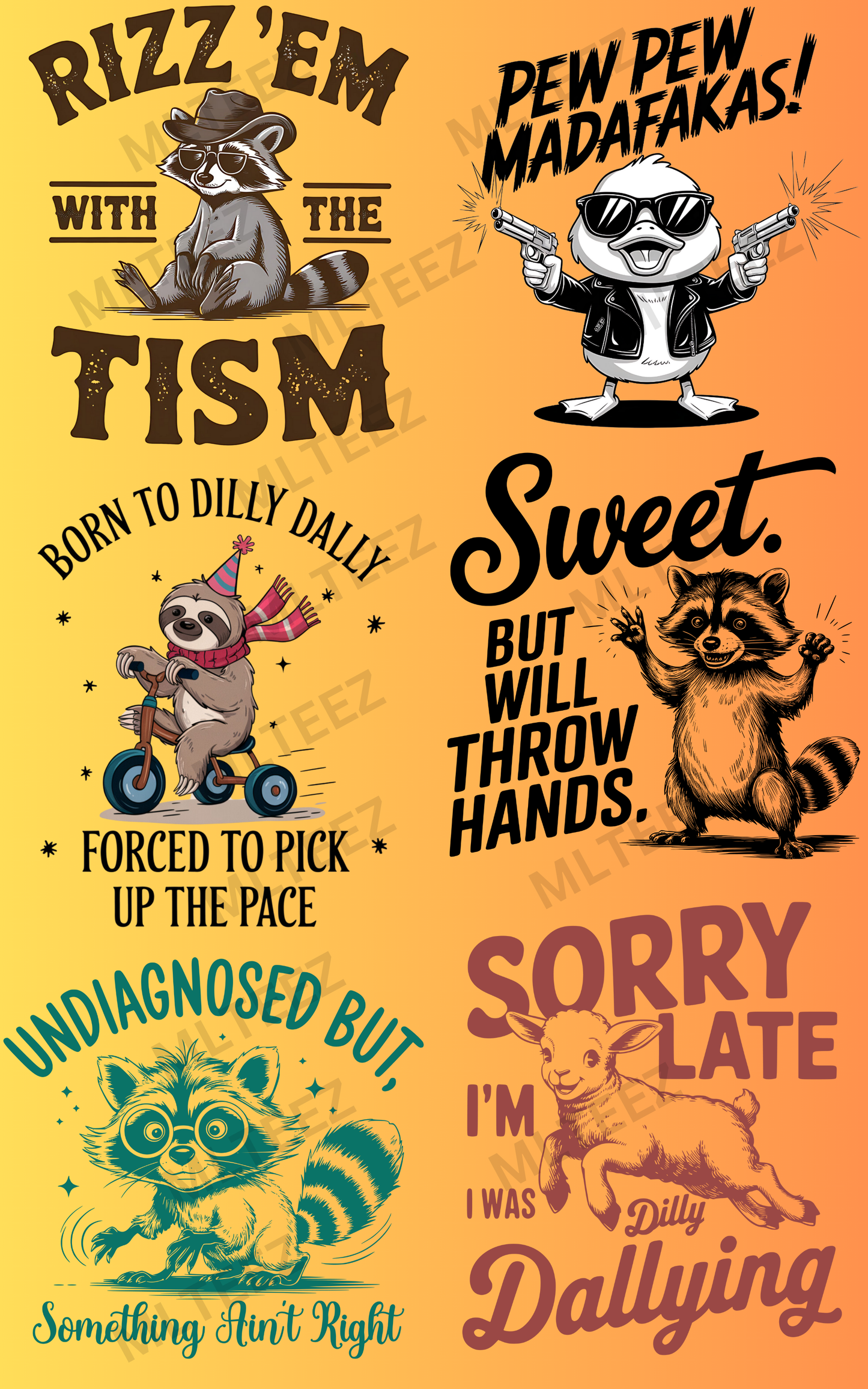 RIZZ'EM WITH THE TISM PREMADE GANGSHEET - 22X36 DTF TRANSFERS - DIRECT TO FILM