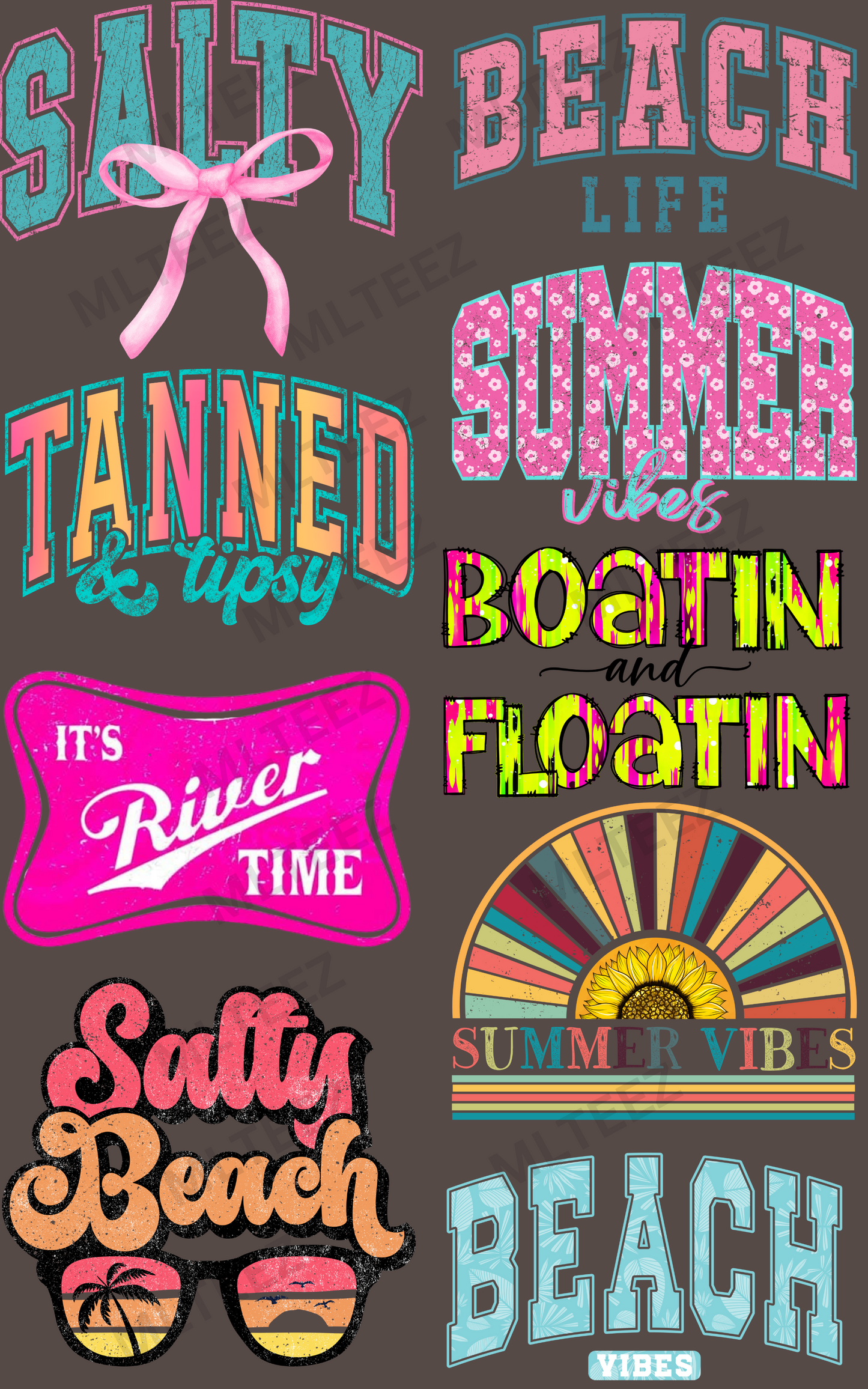 SALTY BEACH LIFE PREMADE GANGSHEET - 22X36 DTF TRANSFERS - DIRECT TO FILM