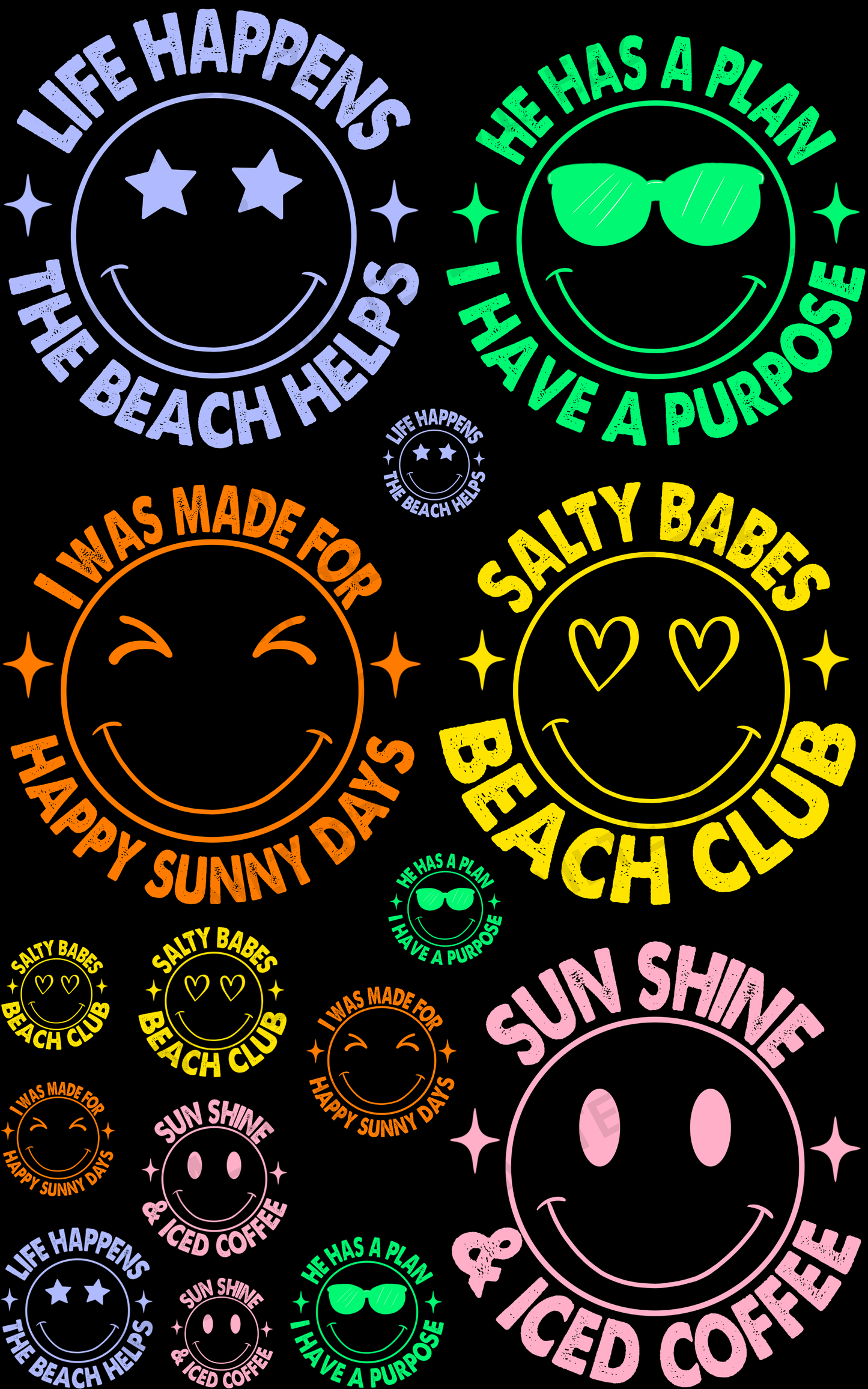 SMILEY LIFE (1) PREMADE GANGSHEET - 22X36 DTF TRANSFERS - DIRECT TO FILM