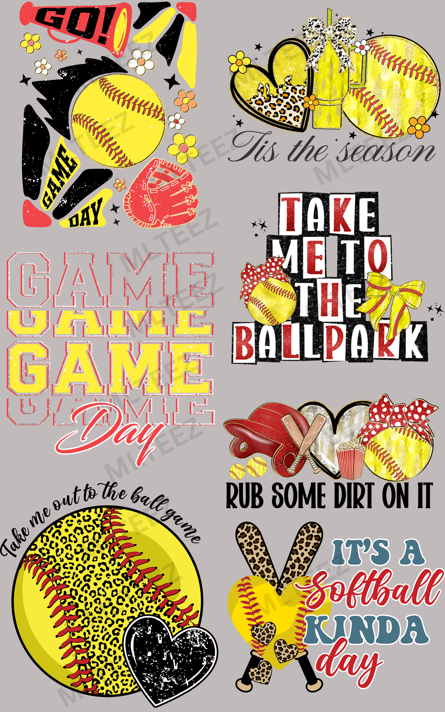 SOFTBALL GAME DAY (2) PREMADE GANGSHEET - 22X36 DTF TRANSFERS - DIRECT TO FILM