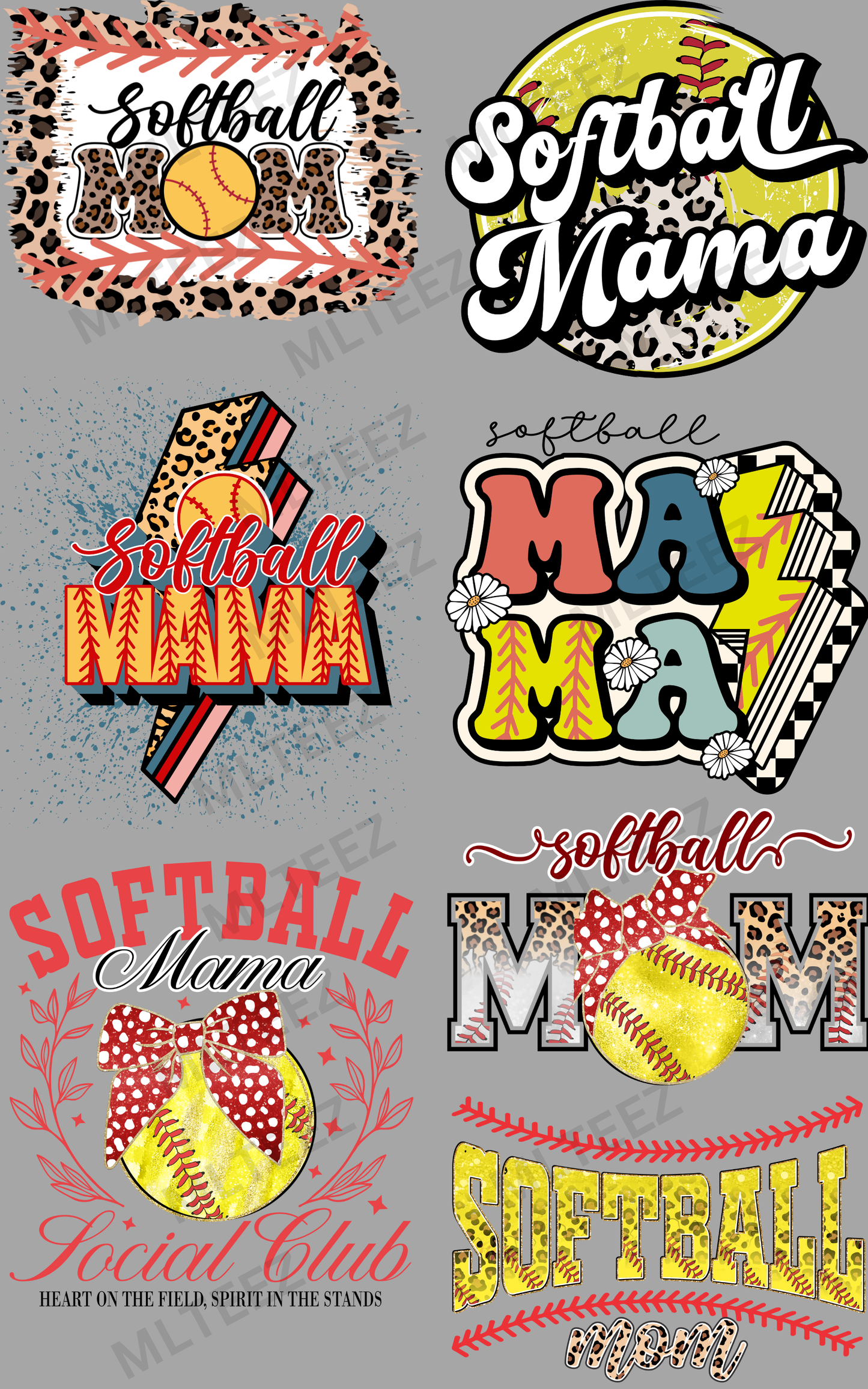 SOFTBALL MAMA (1) PREMADE GANGSHEET - 22X36 DTF TRANSFERS - DIRECT TO FILM