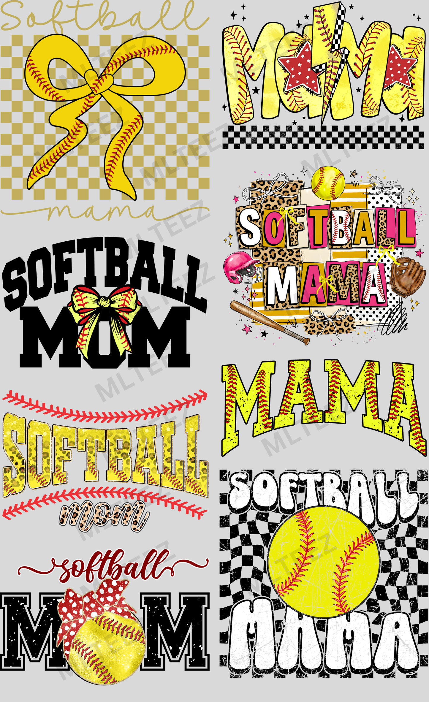 SOFTBALL MAMA (2) PREMADE GANGSHEET - 22X36 DTF TRANSFERS - DIRECT TO FILM