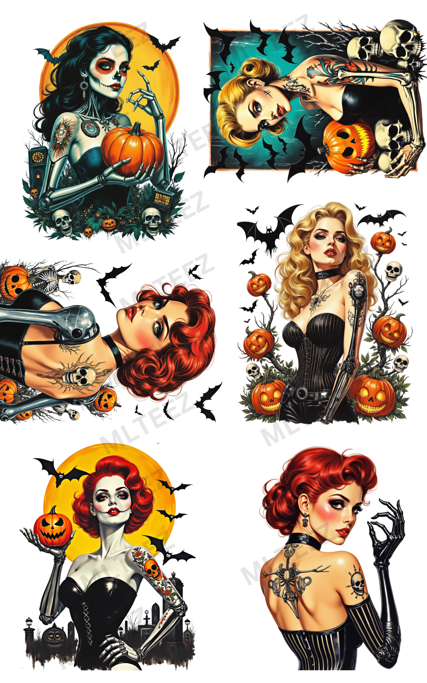 SPOOKY PINUPS (1) PREMADE GANGSHEET - 22X36 DTF TRANSFERS - DIRECT TO FILM