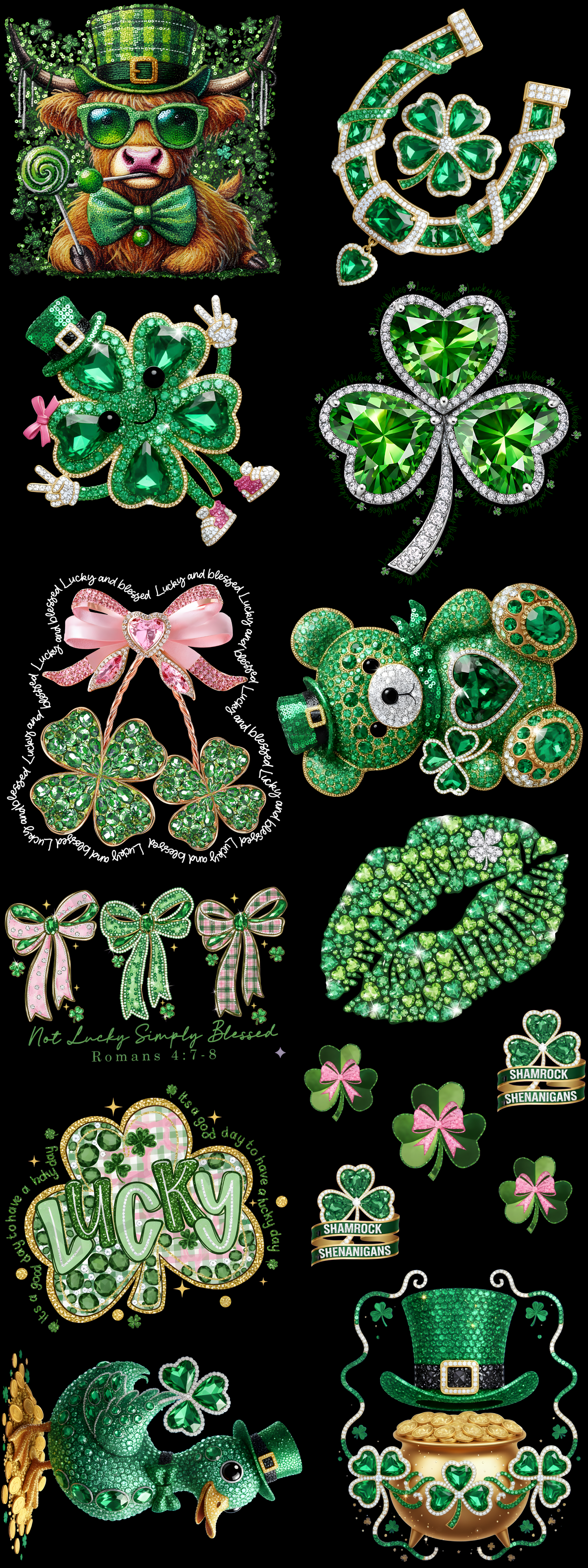 ST. PATTY'S DAY (FAUX RHINESTONE) (3) (60 INCH) PREMADE GANGSHEET - 22X60 DTF TRANSFERS - DIRECT TO FILM