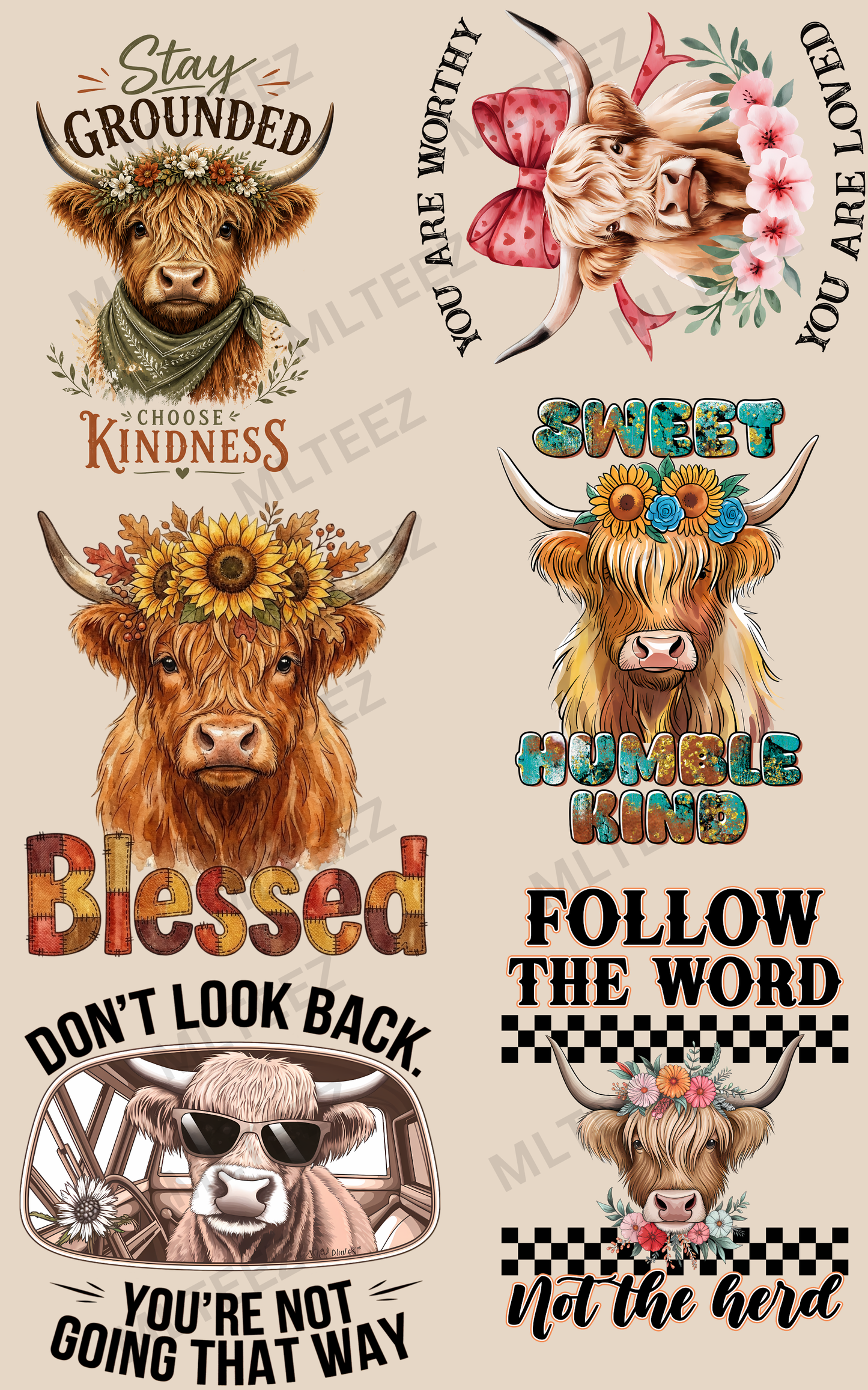 STAY GROUNDED CHOOSE KINDNESS (1) PREMADE GANGSHEET - 22X36 DTF TRANSFERS - DIRECT TO FILM
