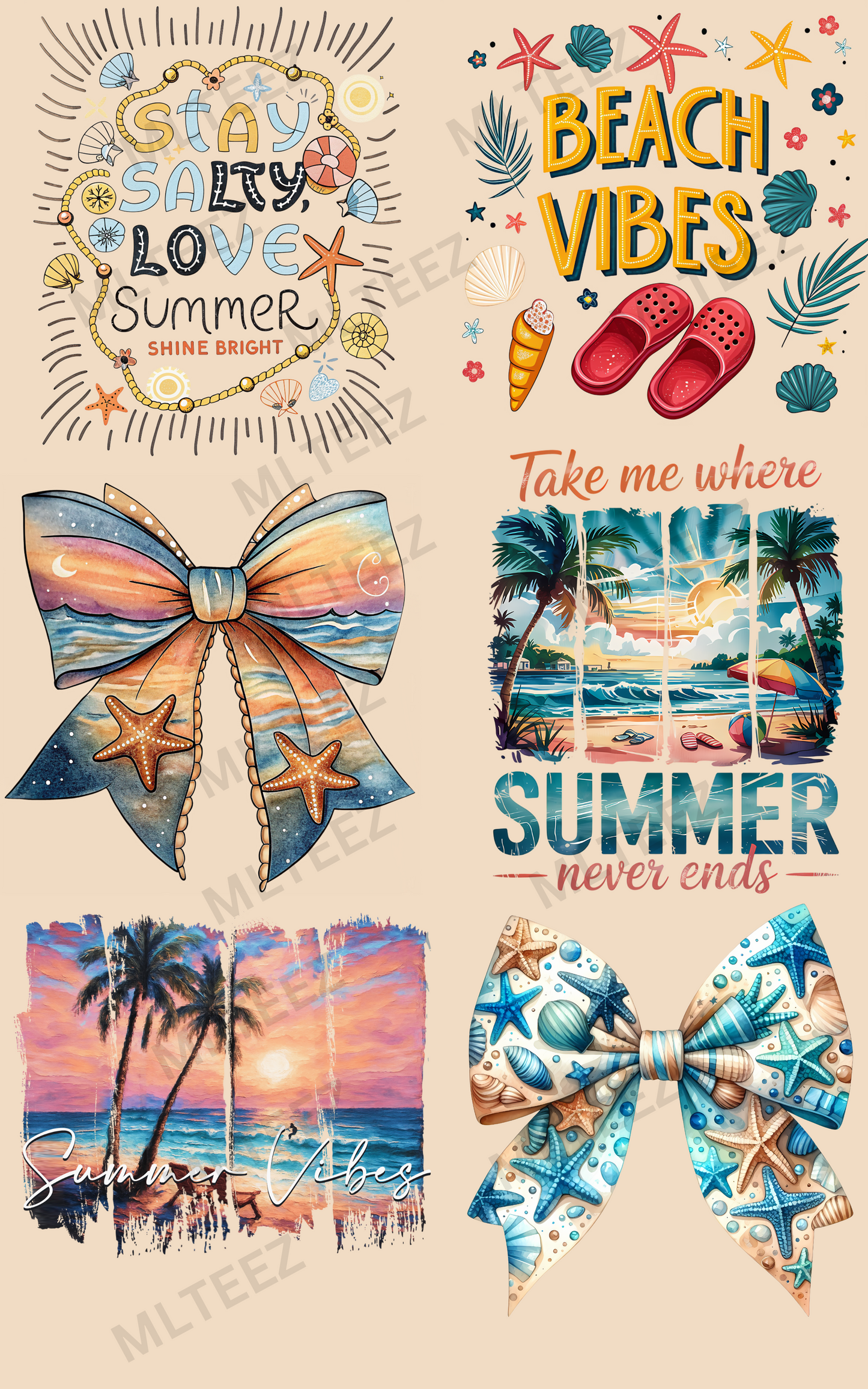 STAY SALTY LOVE SUMMER PREMADE GANGSHEET - 22X36 DTF TRANSFERS - DIRECT TO FILM