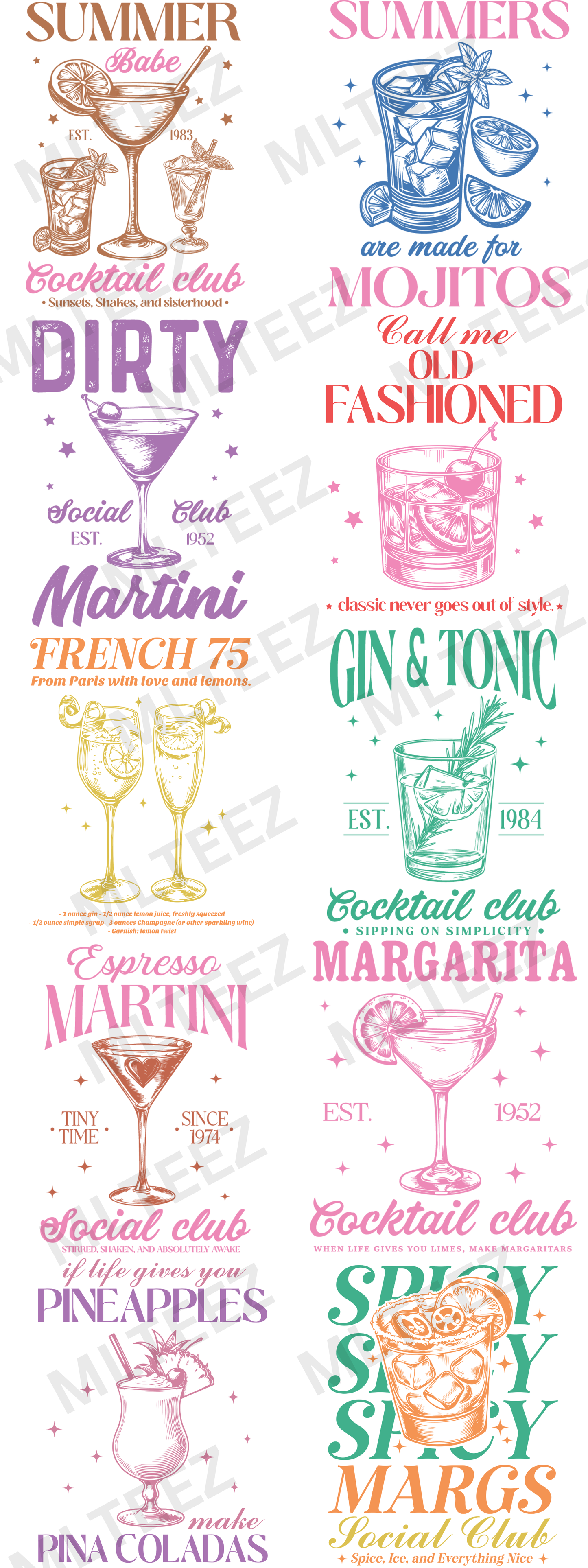 SUMMER BABE DRINKS (1) (60 INCH) PREMADE GANGSHEET - 22X60 DTF TRANSFERS - DIRECT TO FILM
