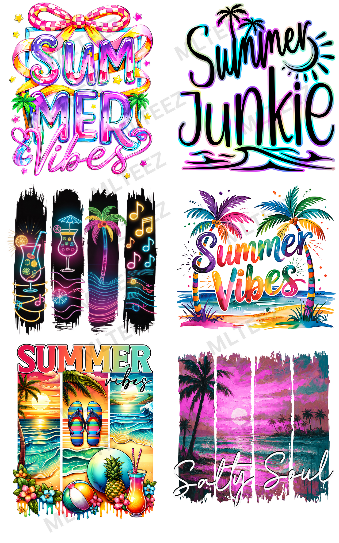 SUMMER VIBES (1) PREMADE GANGSHEET - 22X36 DTF TRANSFERS - DIRECT TO FILM