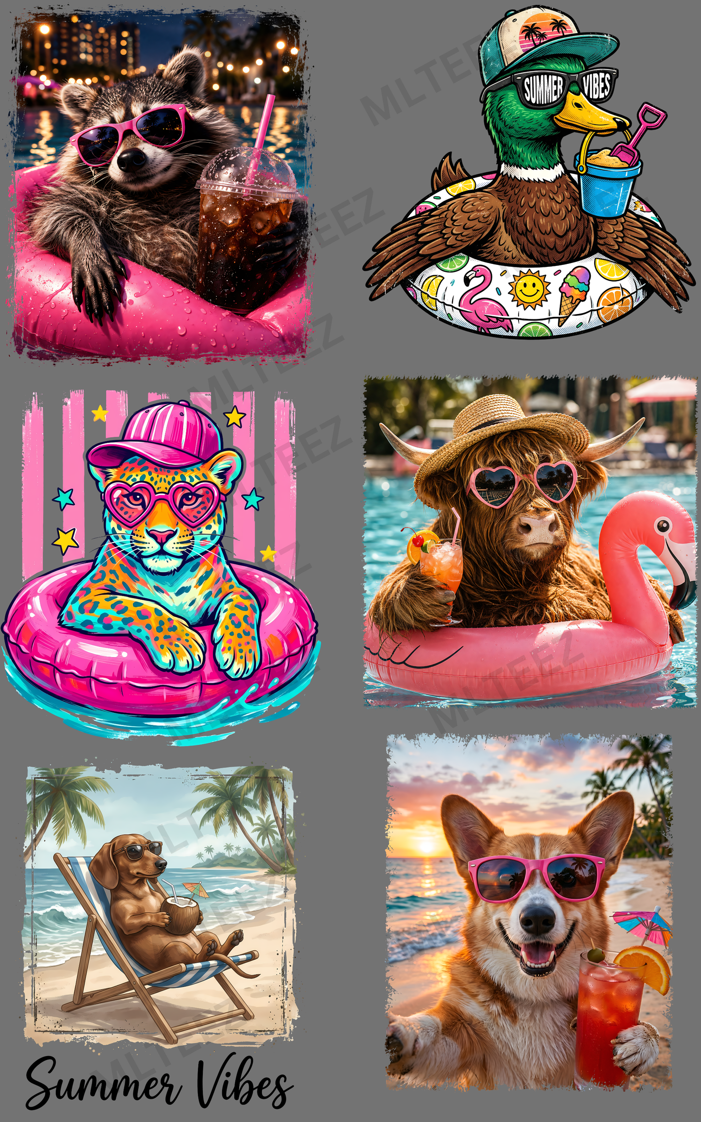 SUMMER VIBES (4) PREMADE GANGSHEET - 22X36 DTF TRANSFERS - DIRECT TO FILM