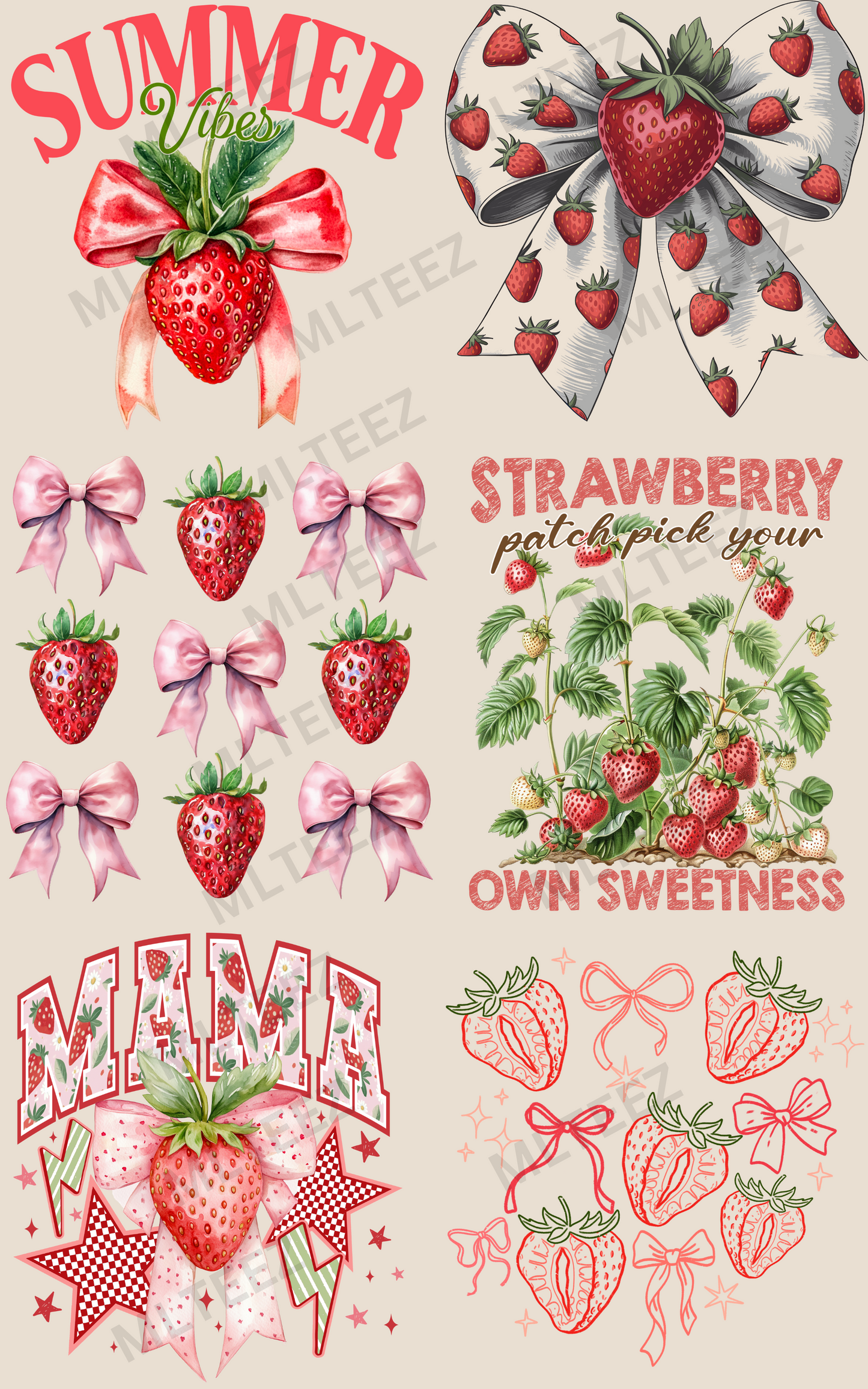 SUMMER VIBES (STRAWBERRIES) PREMADE GANGSHEET - 22X36 DTF TRANSFERS - DIRECT TO FILM