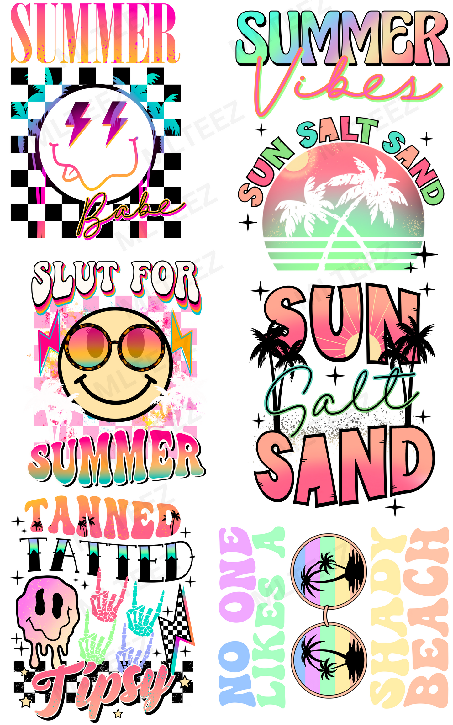 SUN, SALT, SAND PREMADE GANGSHEET - 22X36 DTF TRANSFERS - DIRECT TO FILM
