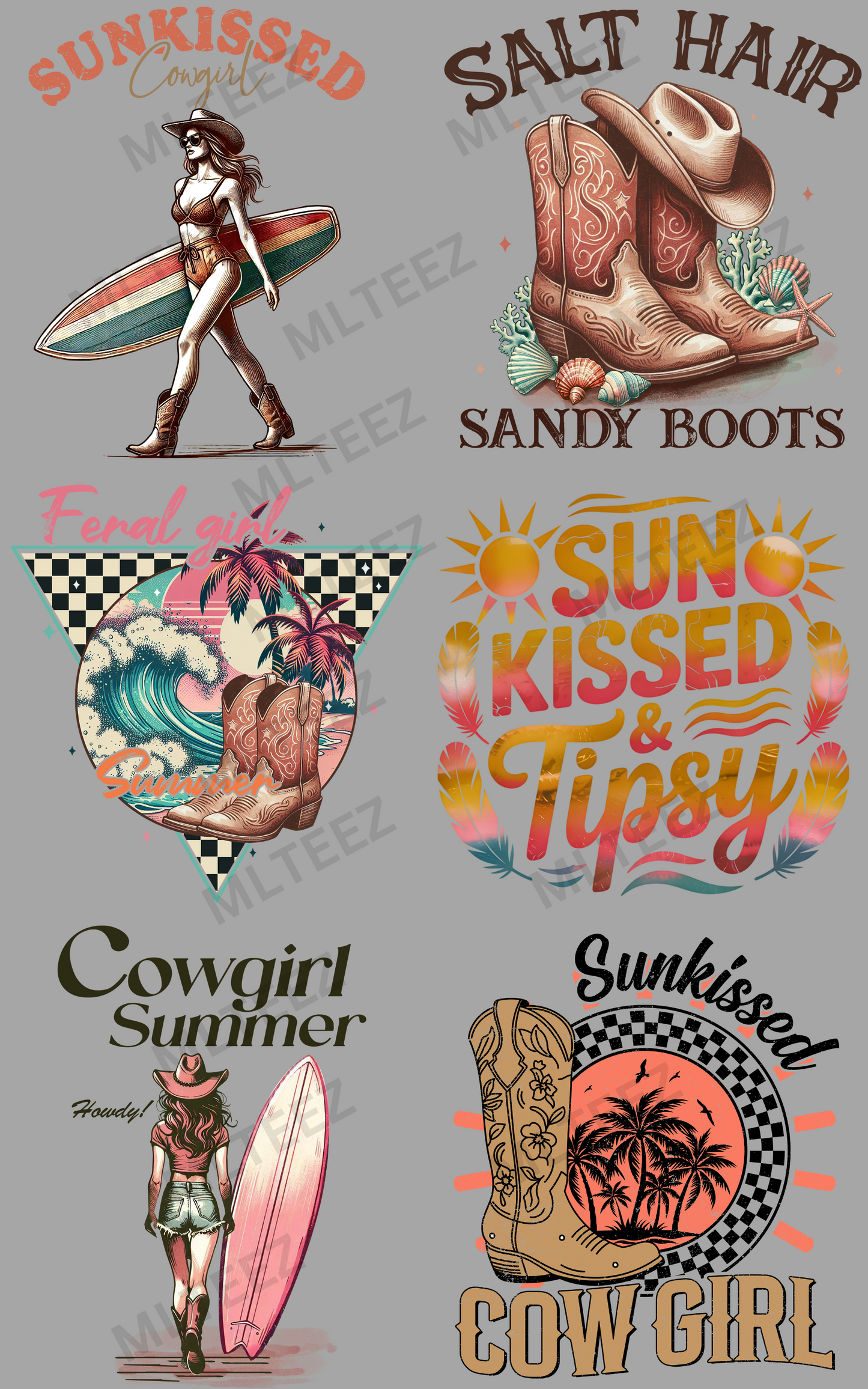 SUNKISSED COWGIRL PREMADE GANGSHEET - 22X36 DTF TRANSFERS - DIRECT TO FILM