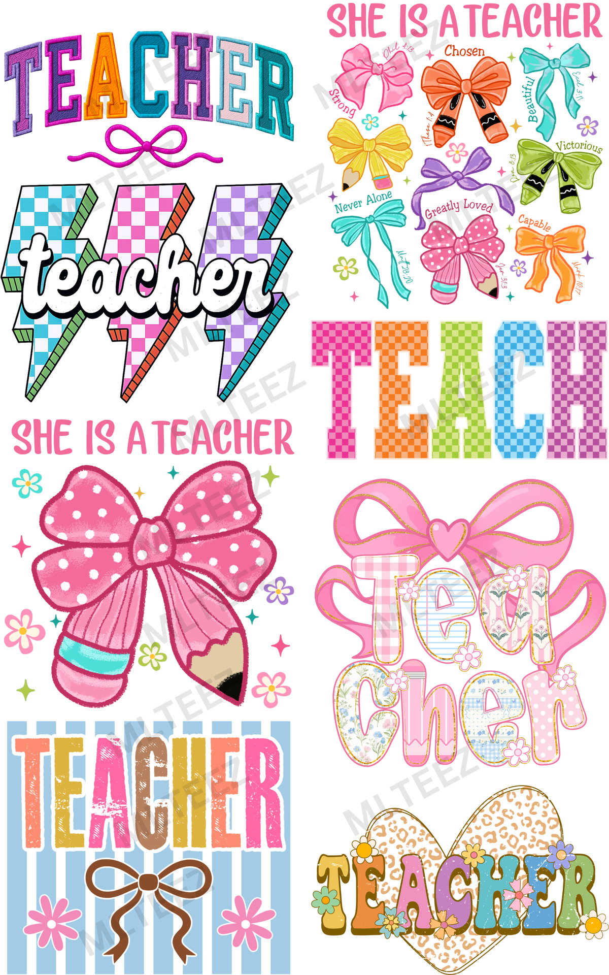 TEACHER (3) PREMADE GANGSHEET - 22X36 DTF TRANSFERS - DIRECT TO FILM