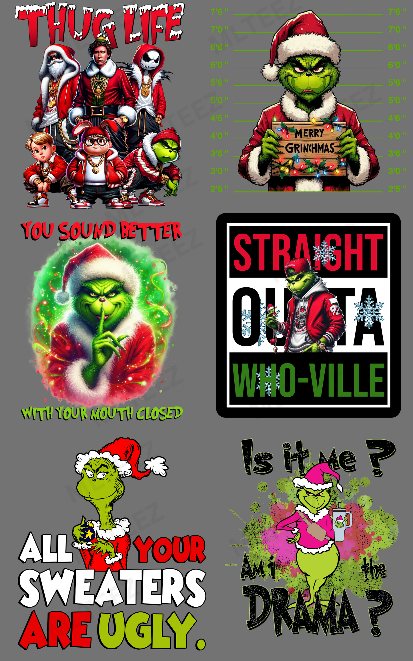 THUG LIFE, MERRY BIG GREEN MAN MAS PREMADE GANGSHEET - 22X36 DTF TRANSFERS - DIRECT TO FILM