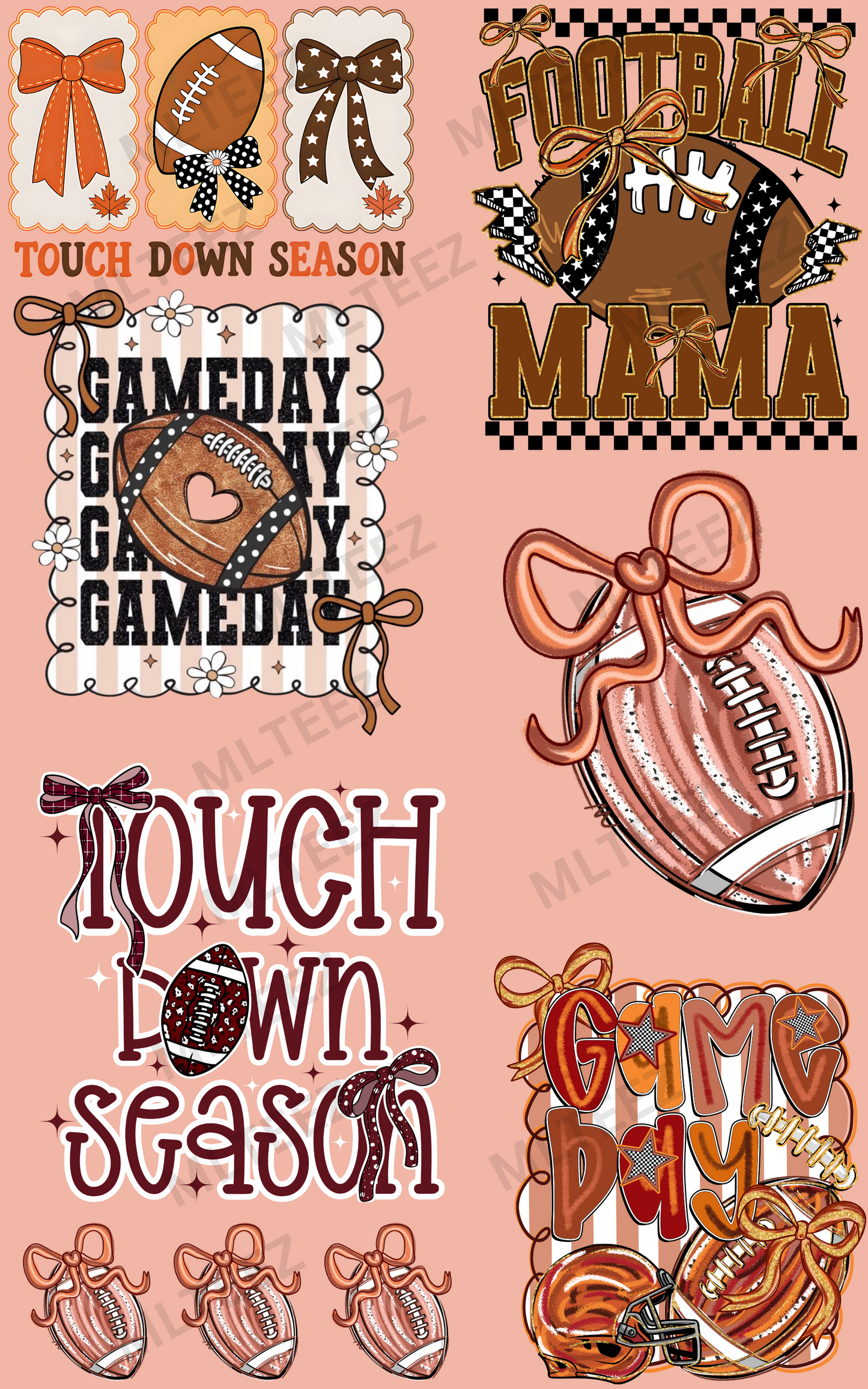 TOUCHDOWN SEASON (FOOTBALL) (2) PREMADE GANGSHEET - 22X36 DTF TRANSFERS - DIRECT TO FILM