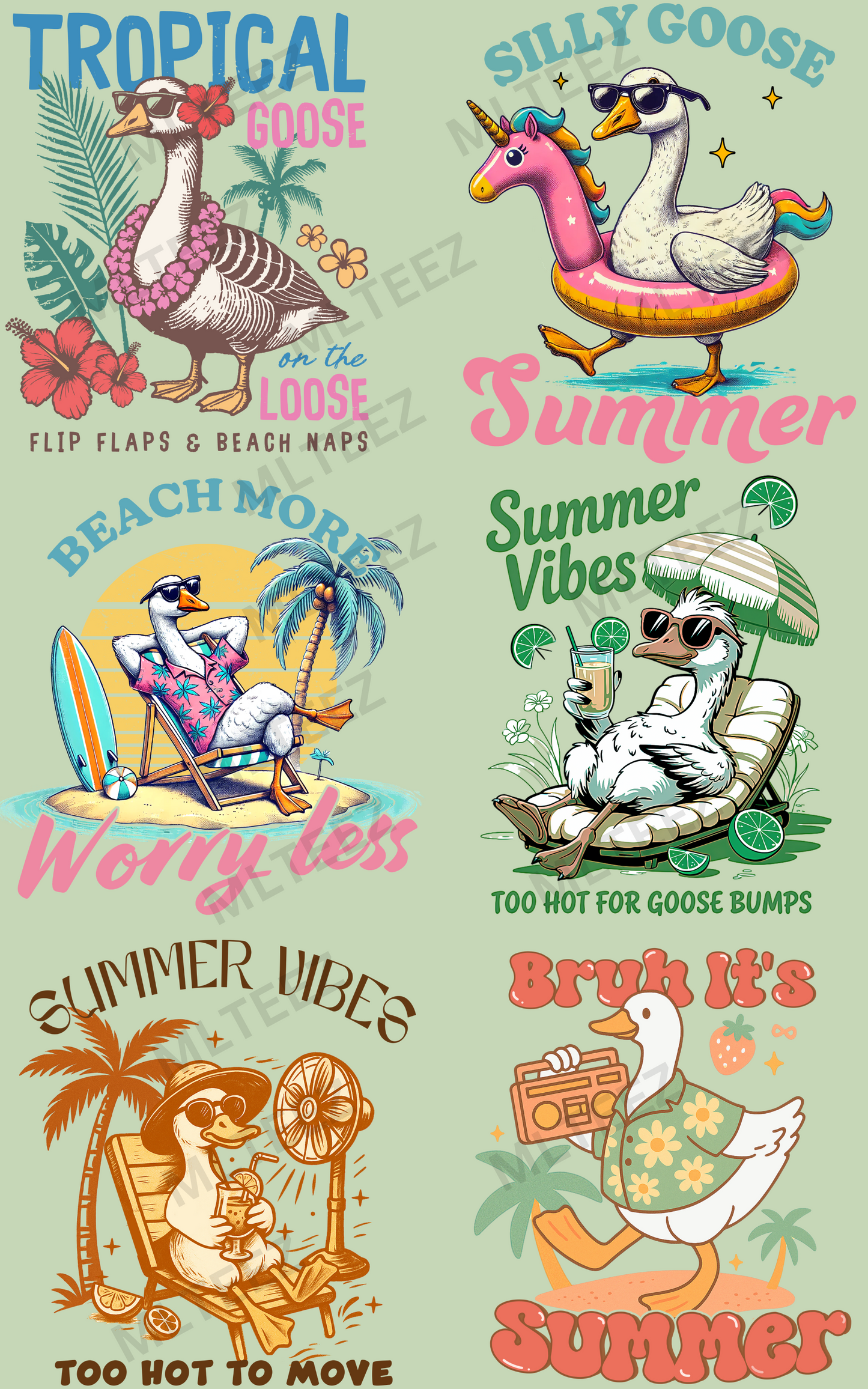 TROPICAL GOOSE ON THE LOOSE PREMADE GANGSHEET - 22X36 DTF TRANSFERS - DIRECT TO FILM