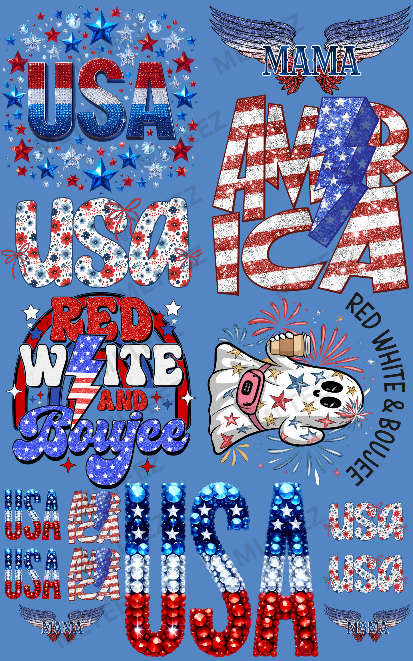USA (2) PREMADE GANGSHEET - 22X36 DTF TRANSFERS - DIRECT TO FILM