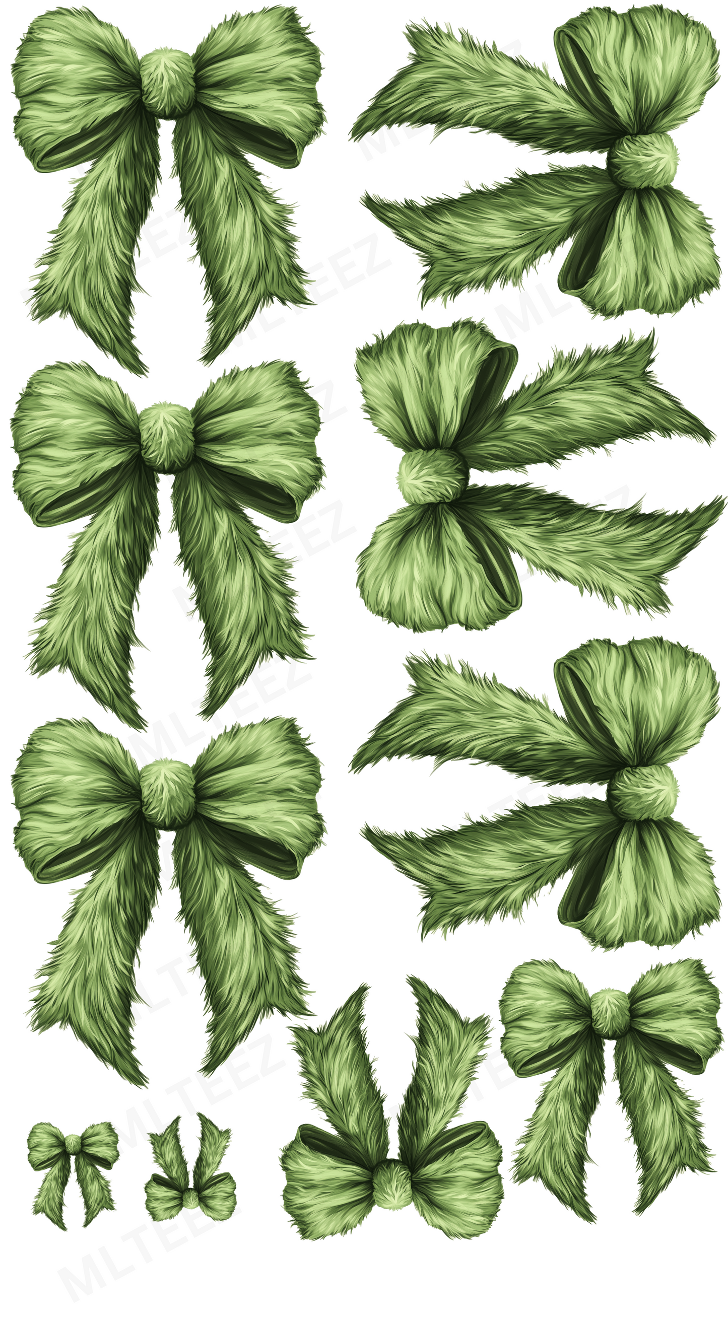 Furry Green Bow (No Lights) PREMADE GANGSHEET - 22X36 DTF TRANSFERS - DIRECT TO FILM