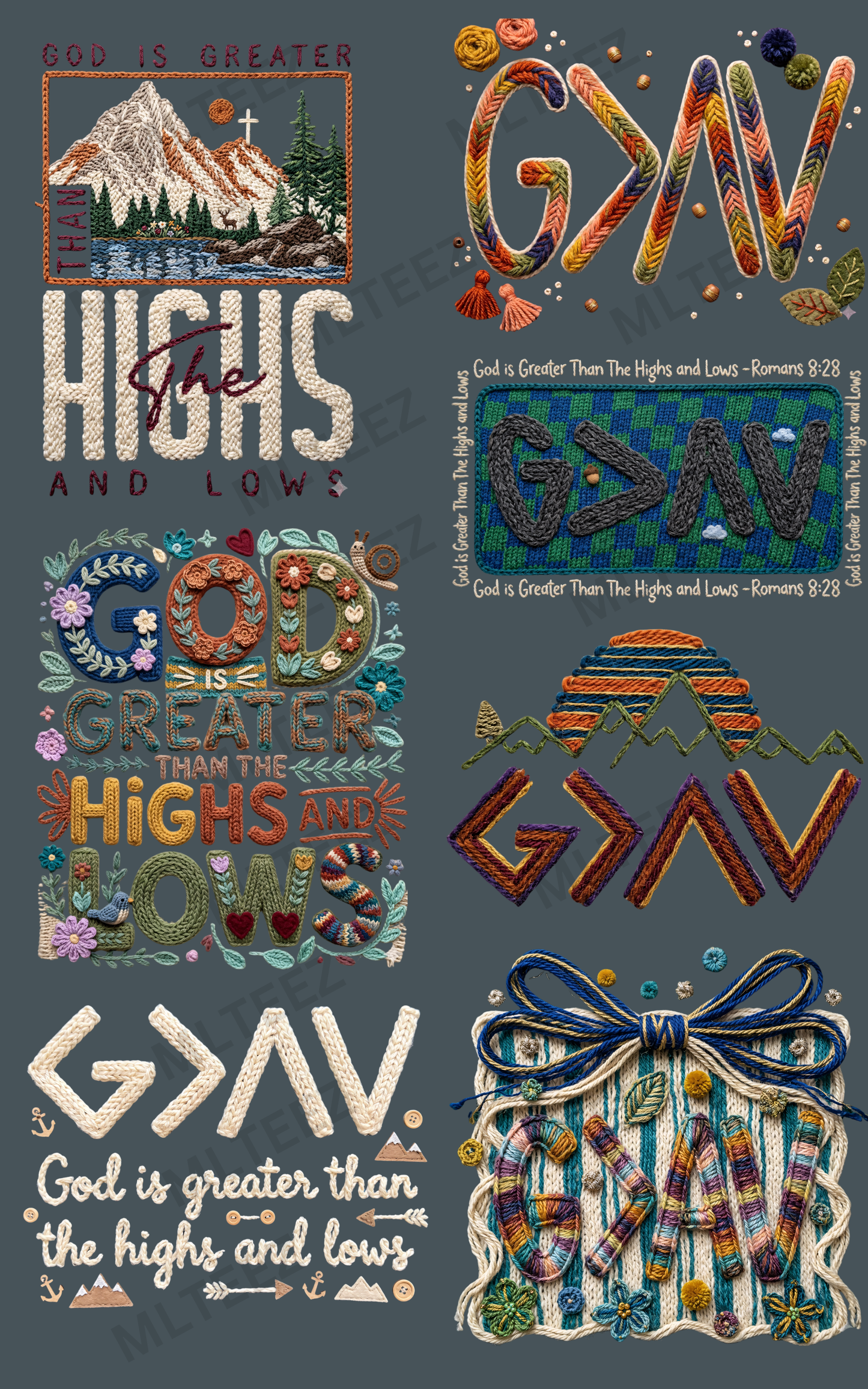 GOD IS GREATER THAN THE HIGHS AND LOWS (1) PREMADE GANGSHEET - 22X36 DTF TRANSFERS - DIRECT TO FILM