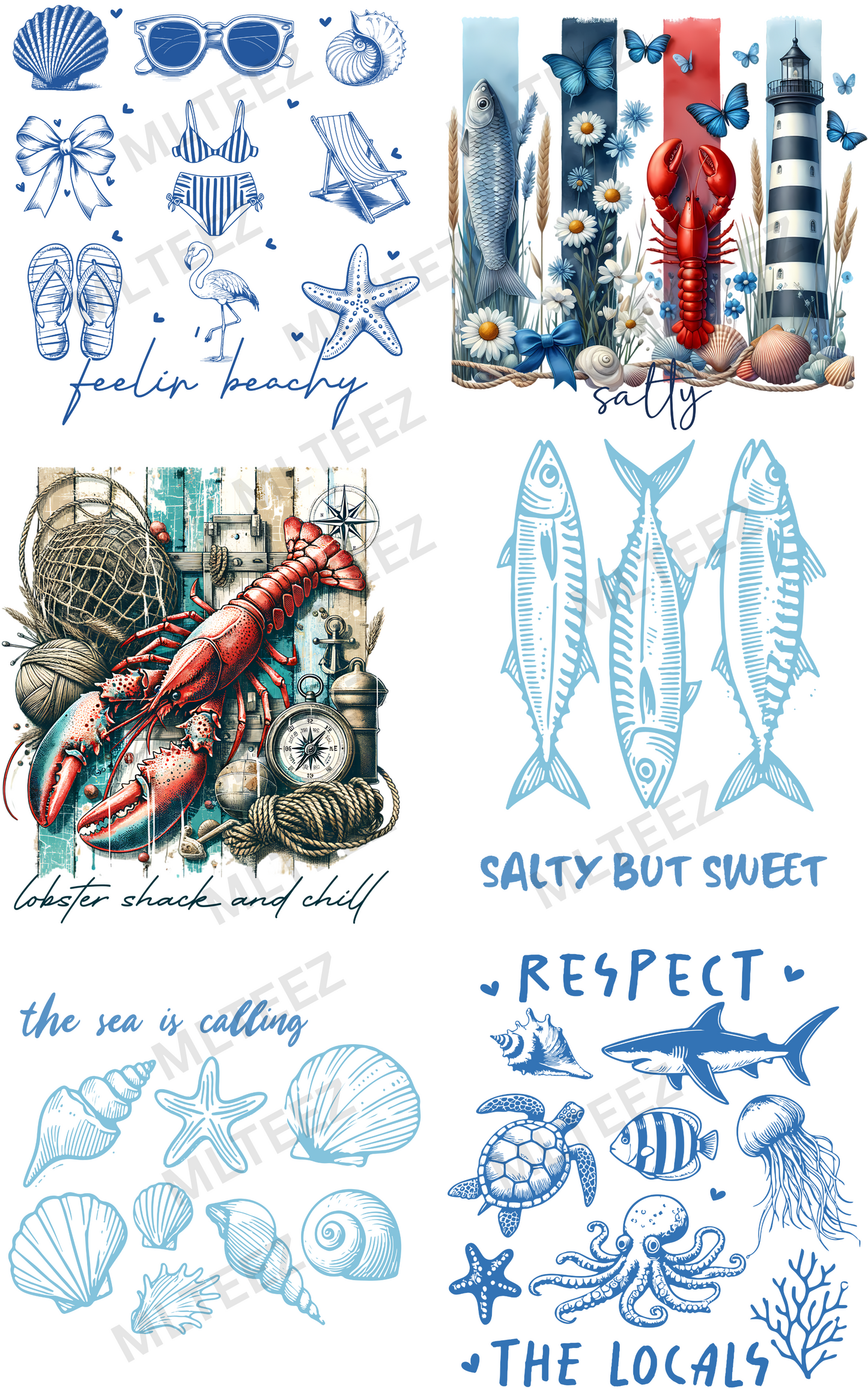 FEELING BEACHY PREMADE GANGSHEET - 22X36 DTF TRANSFERS - DIRECT TO FILM