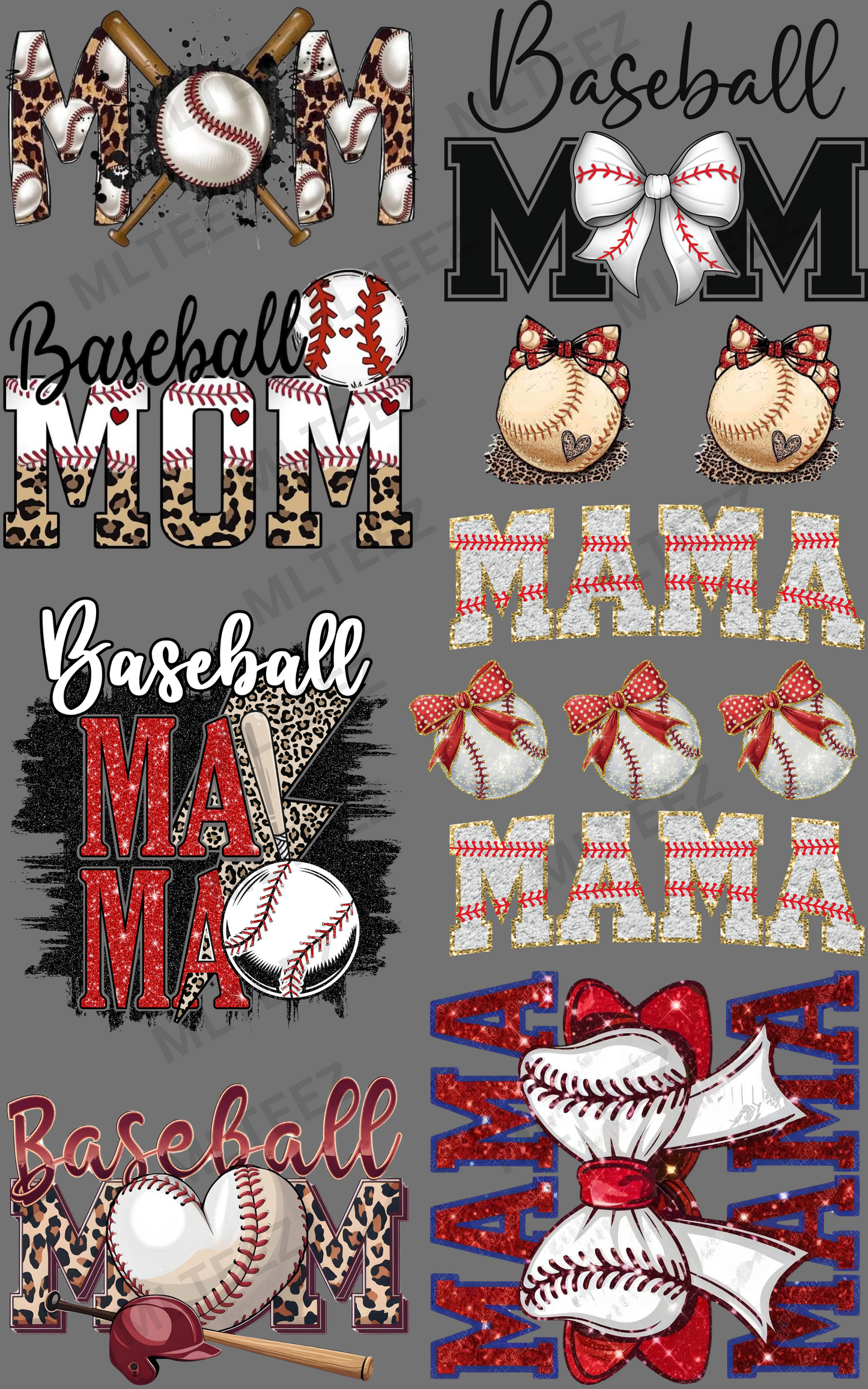 BASEBALL MAMA (1) PREMADE GANGSHEET - 22X36 DTF TRANSFERS - DIRECT TO FILM