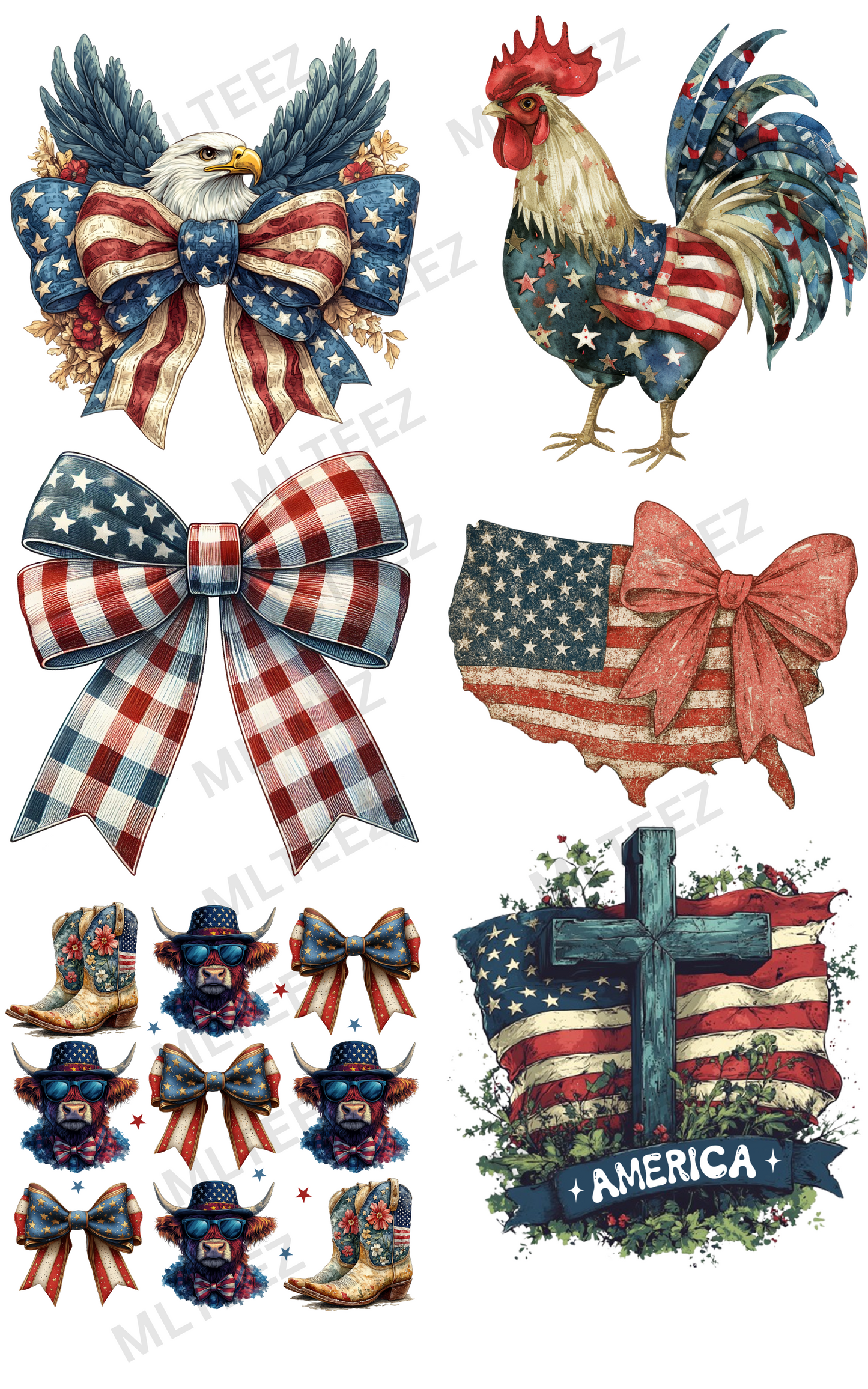 VINTAGE AMERICA (1) PREMADE GANGSHEET - 22X36 DTF TRANSFERS - DIRECT TO FILM