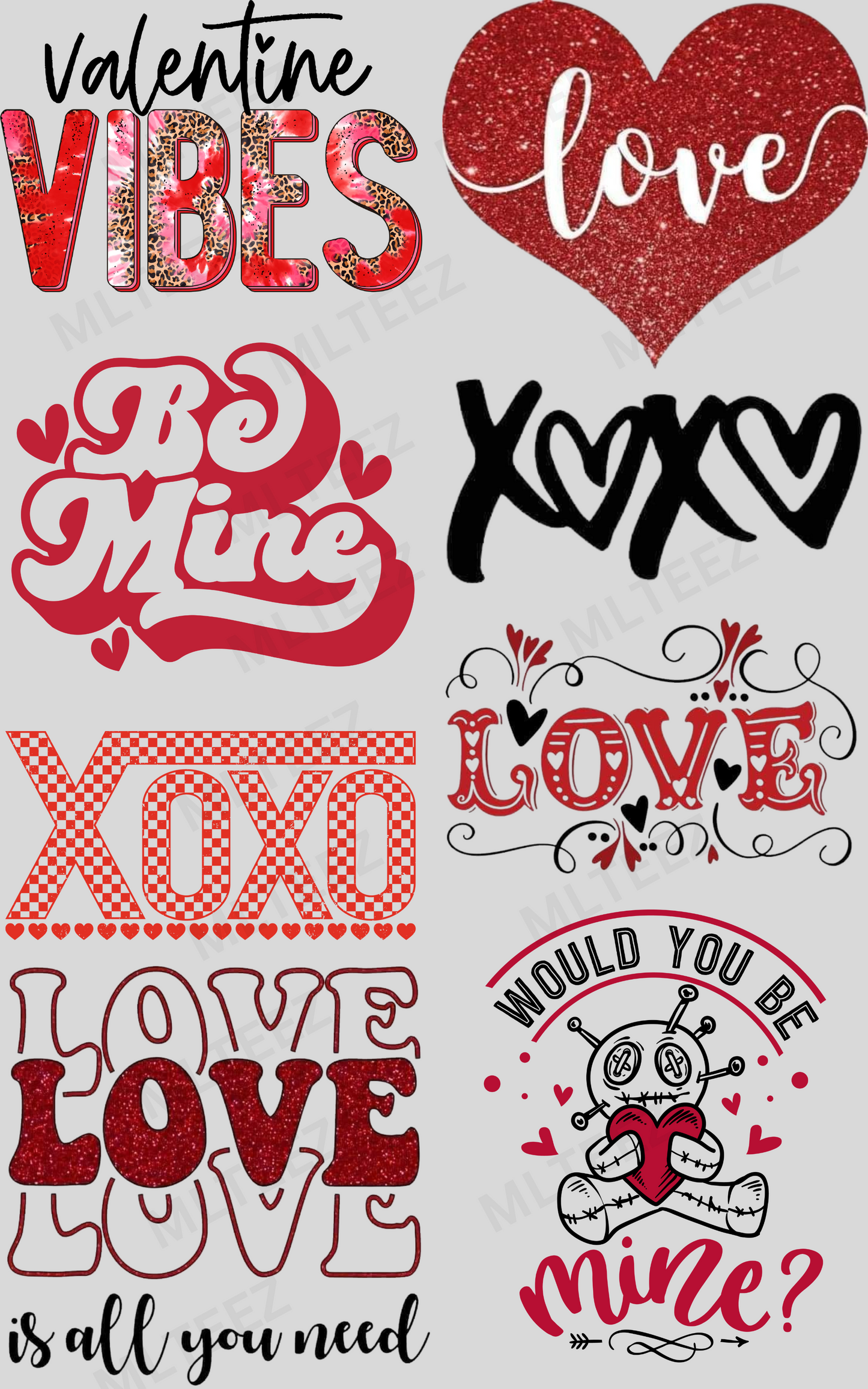 VALENTINE'S TIE DYE VIBES PREMADE GANGSHEET - 22X36 DTF TRANSFERS - DIRECT TO FILM