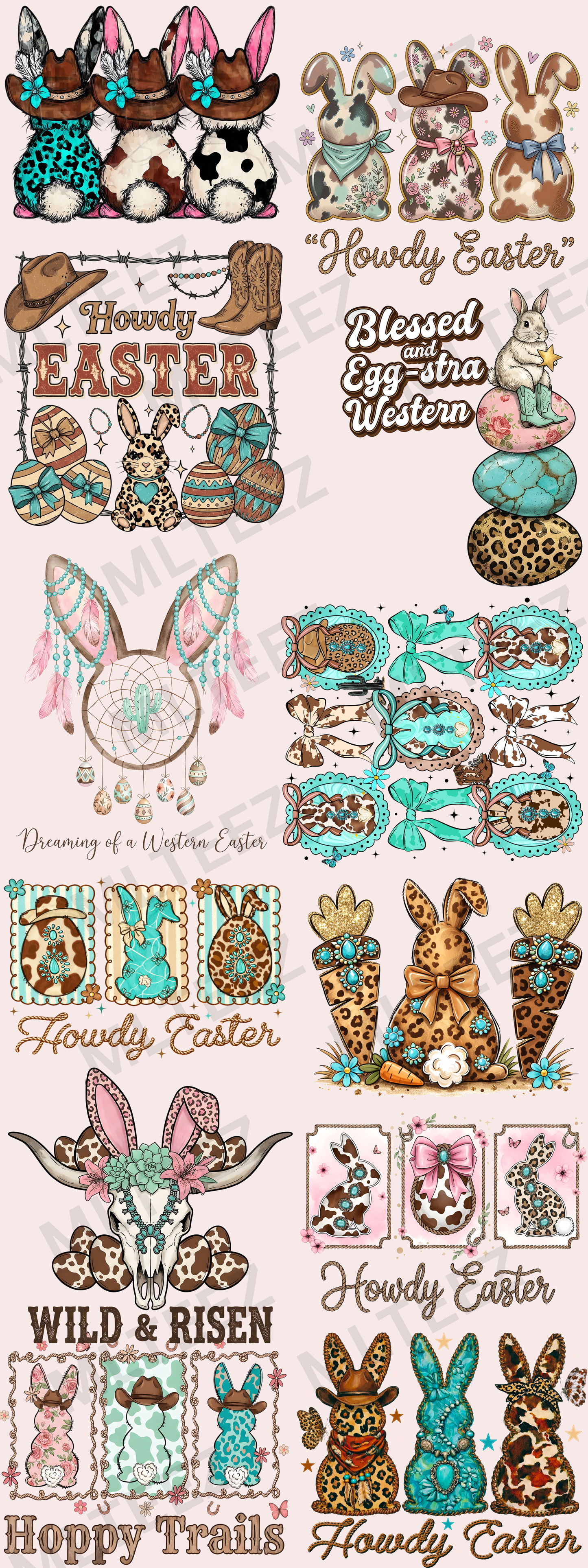 WESTERN EASTER (1) (60 INCH) PREMADE GANGSHEET - 22X60 DTF TRANSFERS - DIRECT TO FILM