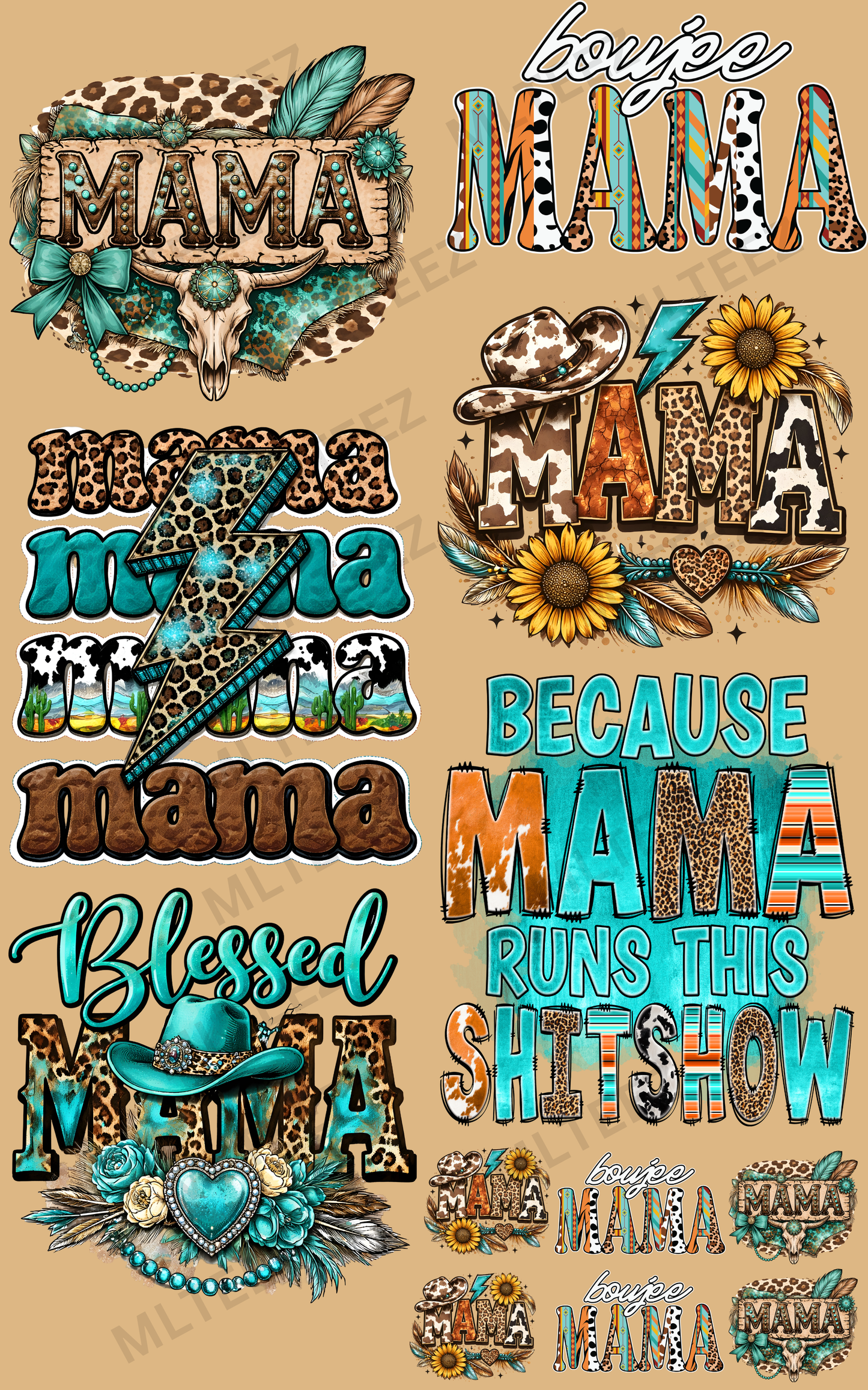WESTERN MAMA (2) PREMADE GANGSHEET - 22X36 DTF TRANSFERS - DIRECT TO FILM