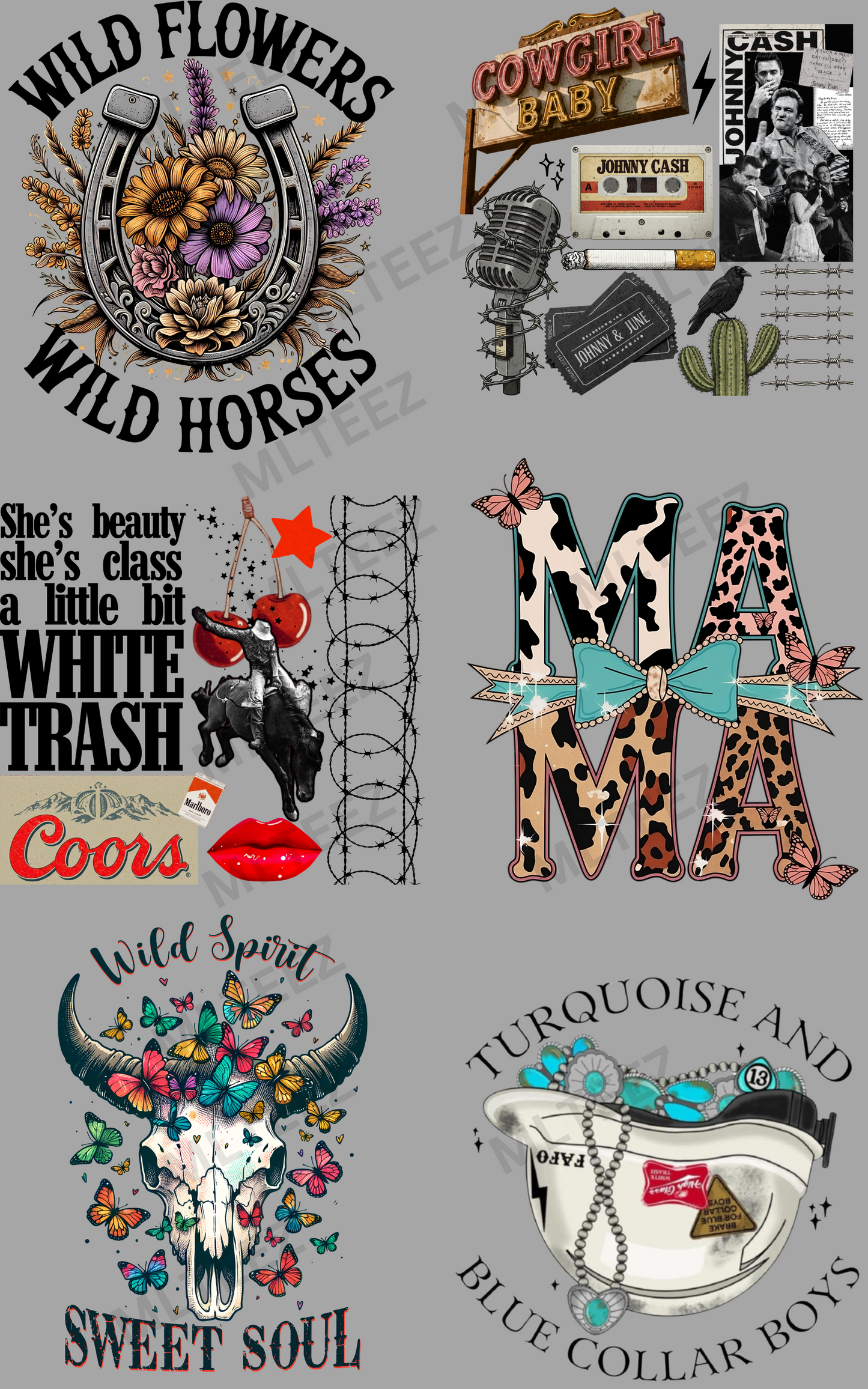 WILD FLOWERS WILD HORSES (1) PREMADE GANGSHEET - 22X36 DTF TRANSFERS - DIRECT TO FILM