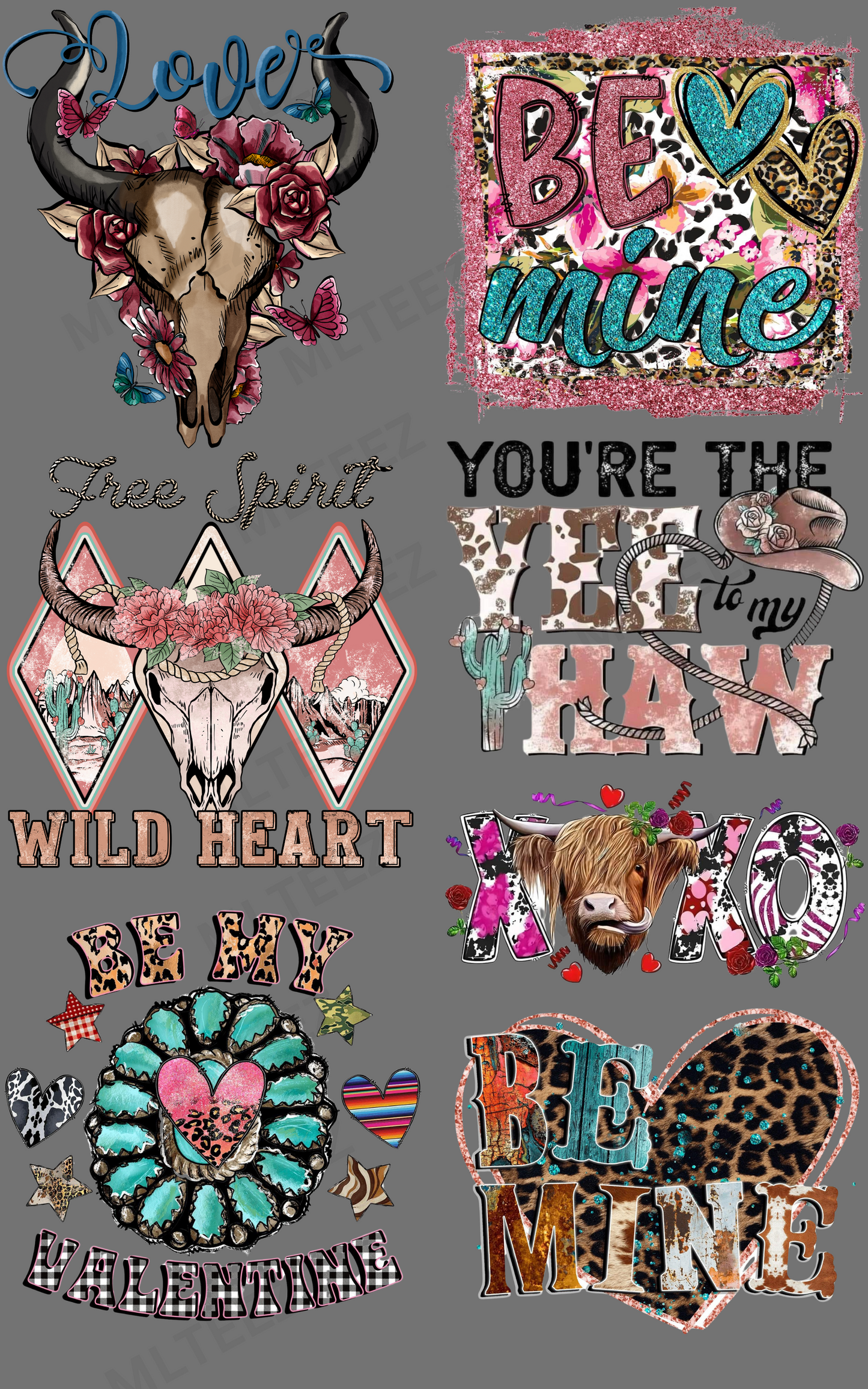 WESTERN BE MINE PREMADE GANGSHEET - 22X36 DTF TRANSFERS - DIRECT TO FILM