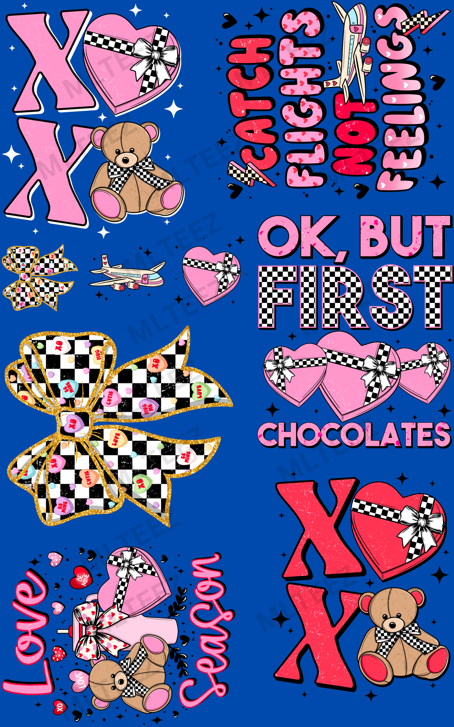 XOXO (3) PREMADE GANGSHEET - 22X36 DTF TRANSFERS - DIRECT TO FILM