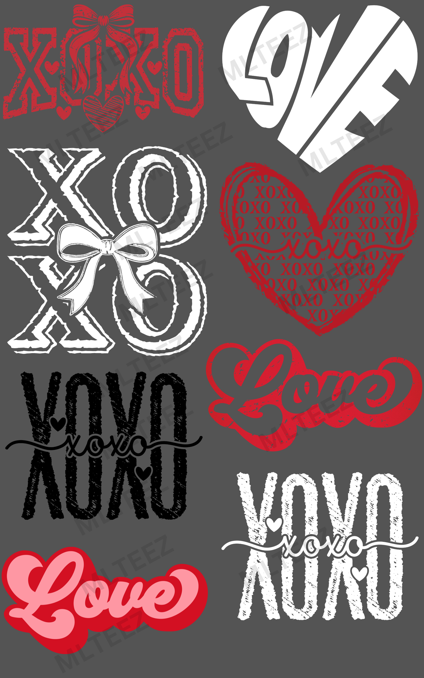 XOXO (6) PREMADE GANGSHEET - 22X36 DTF TRANSFERS - DIRECT TO FILM