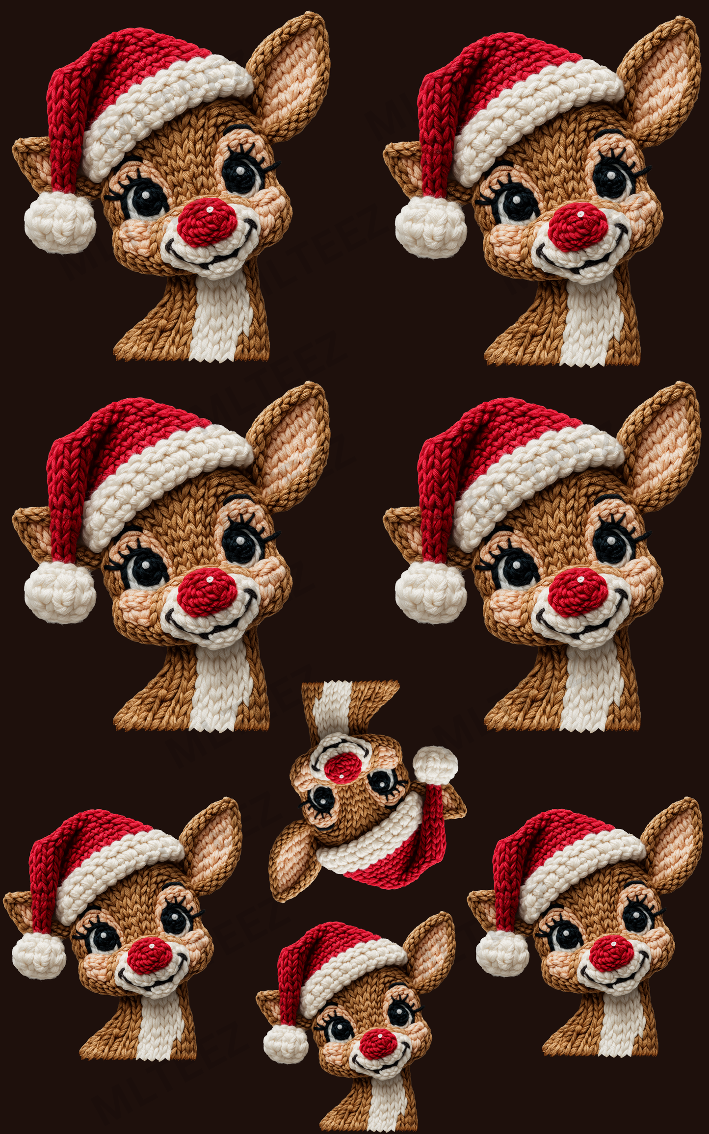 YARN BABY REINDEER (2) (4 ADULT/4 YOUTH) PREMADE GANGSHEET - 22X36 DTF TRANSFERS - DIRECT TO FILM