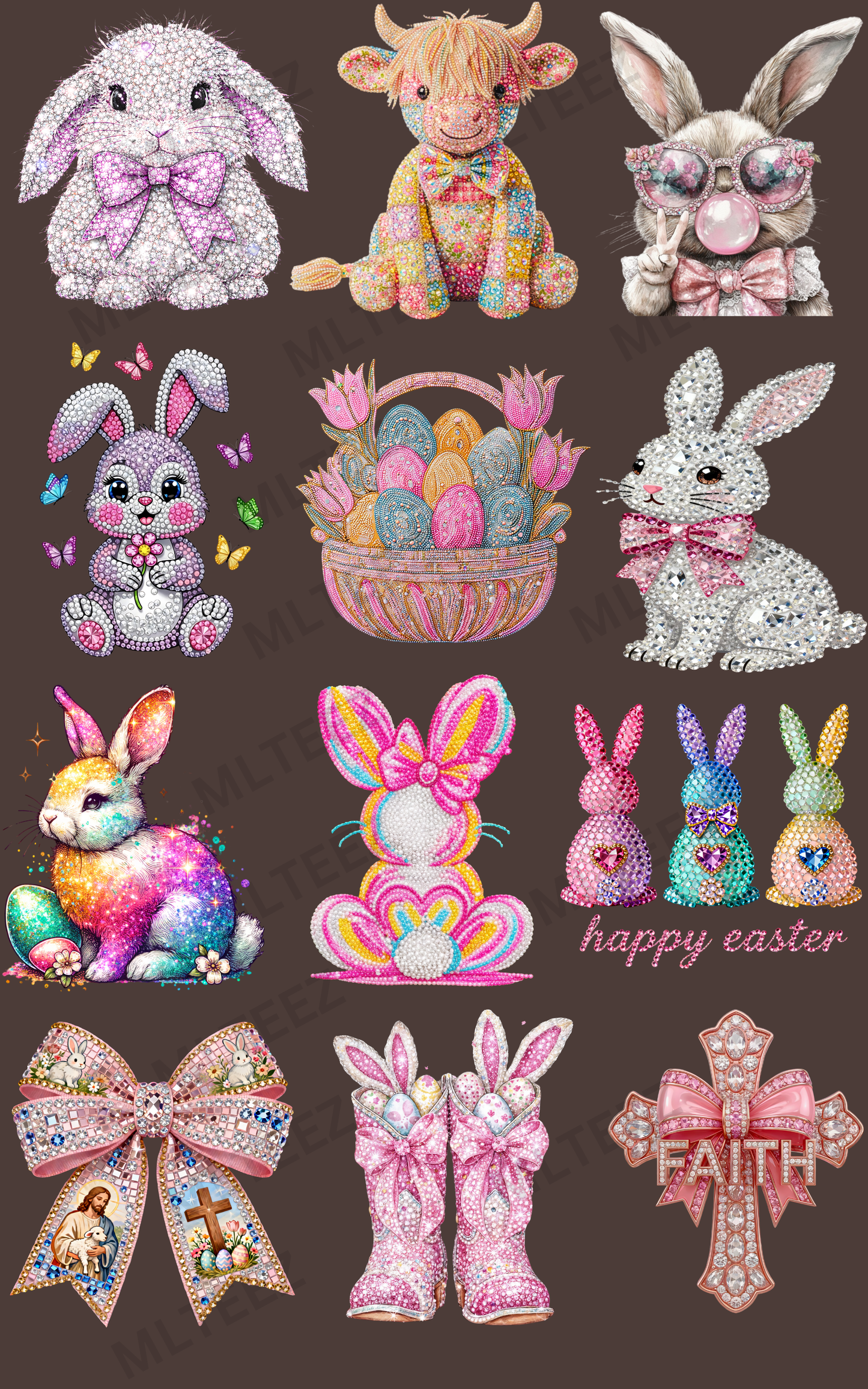 YOUTH EASTER (3) (FAUX RHINESTONE) PREMADE GANGSHEET - 22X36 DTF TRANSFERS - DIRECT TO FILM