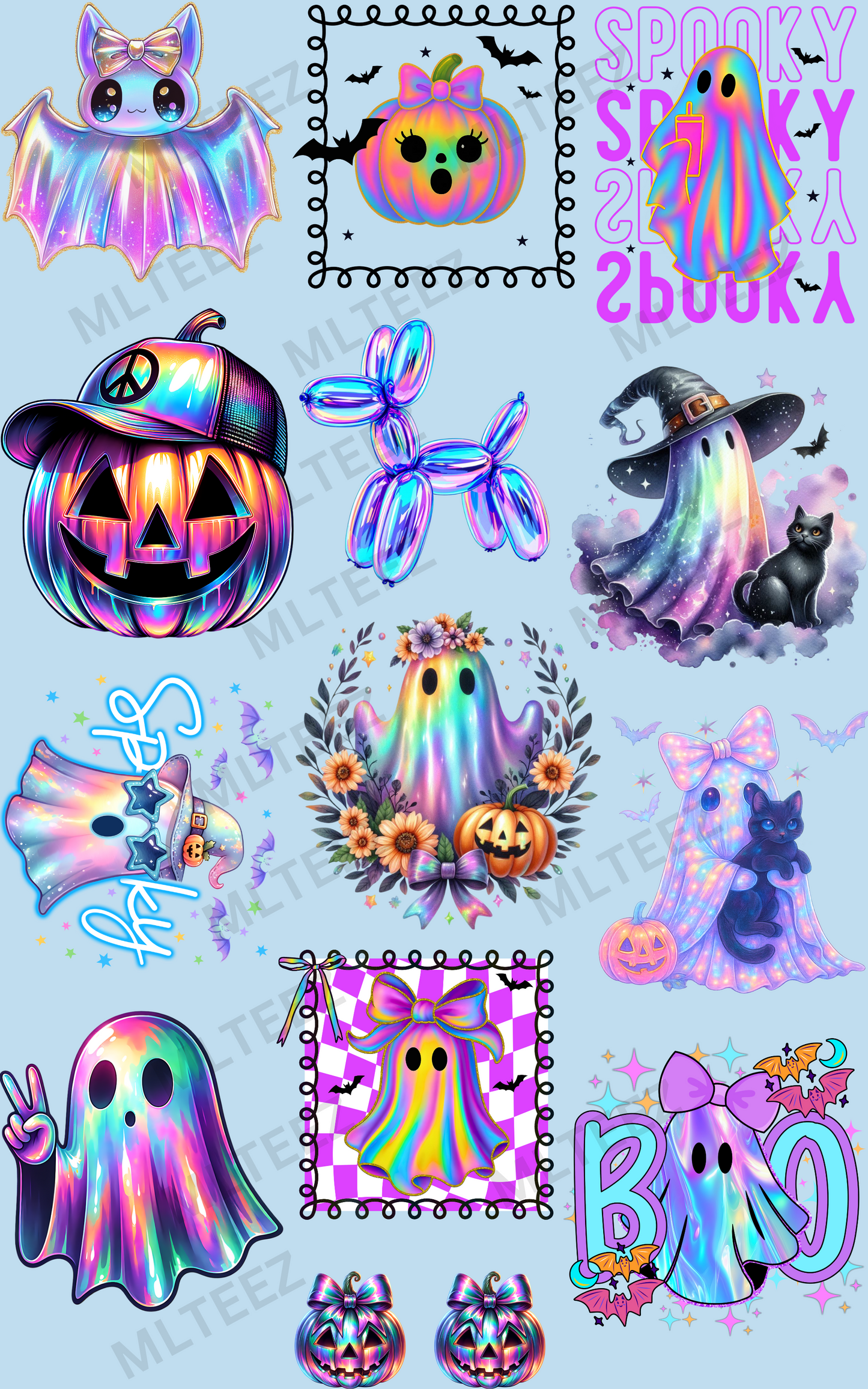 HALLOWEEN YOUTH IRIDESCENT (3) PREMADE GANGSHEET - 22X36 DTF TRANSFERS - DIRECT TO FILM