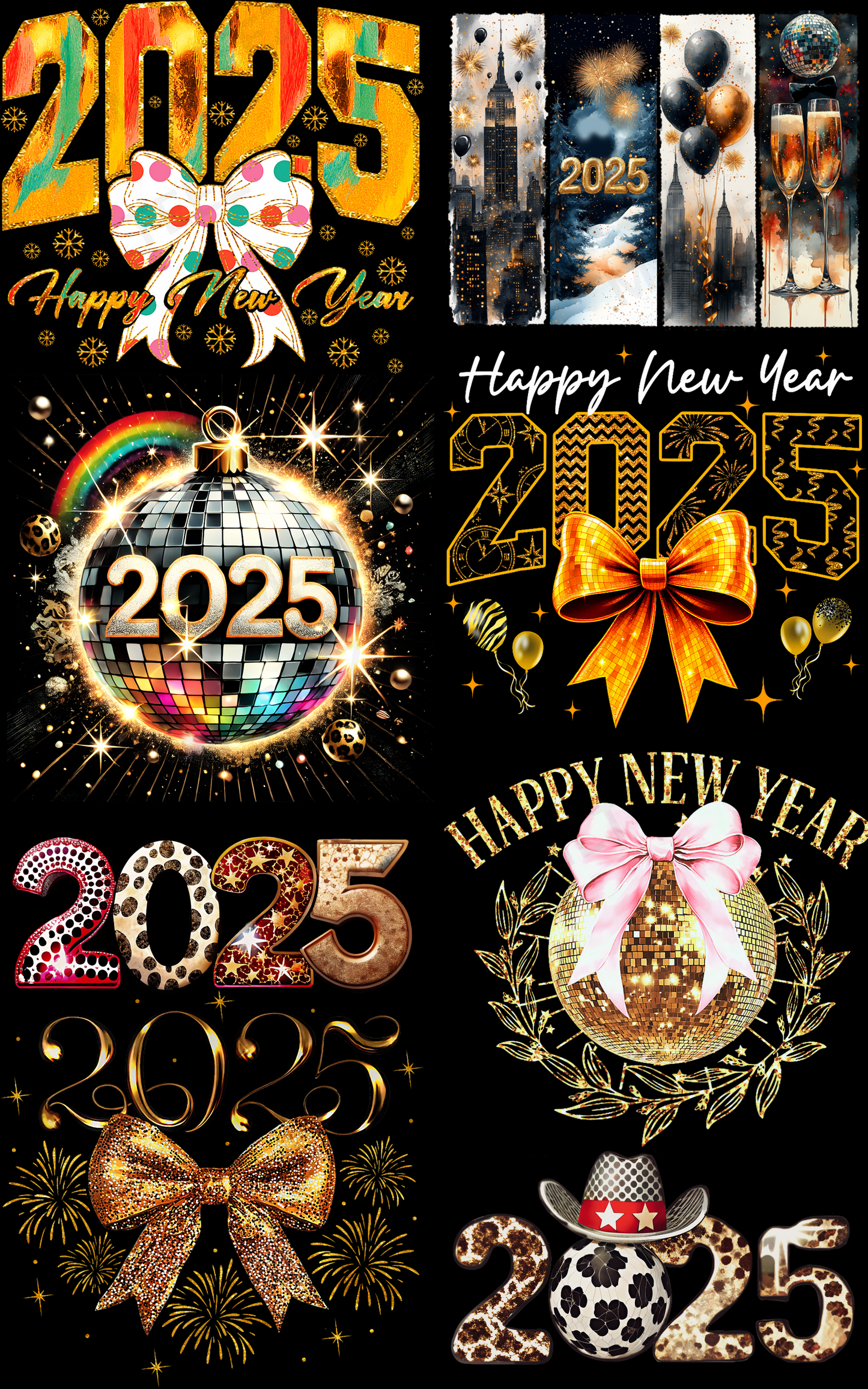 NEW YEAR 2025 (2) PREMADE GANGSHEET - 22X36 DTF TRANSFERS - DIRECT TO FILM