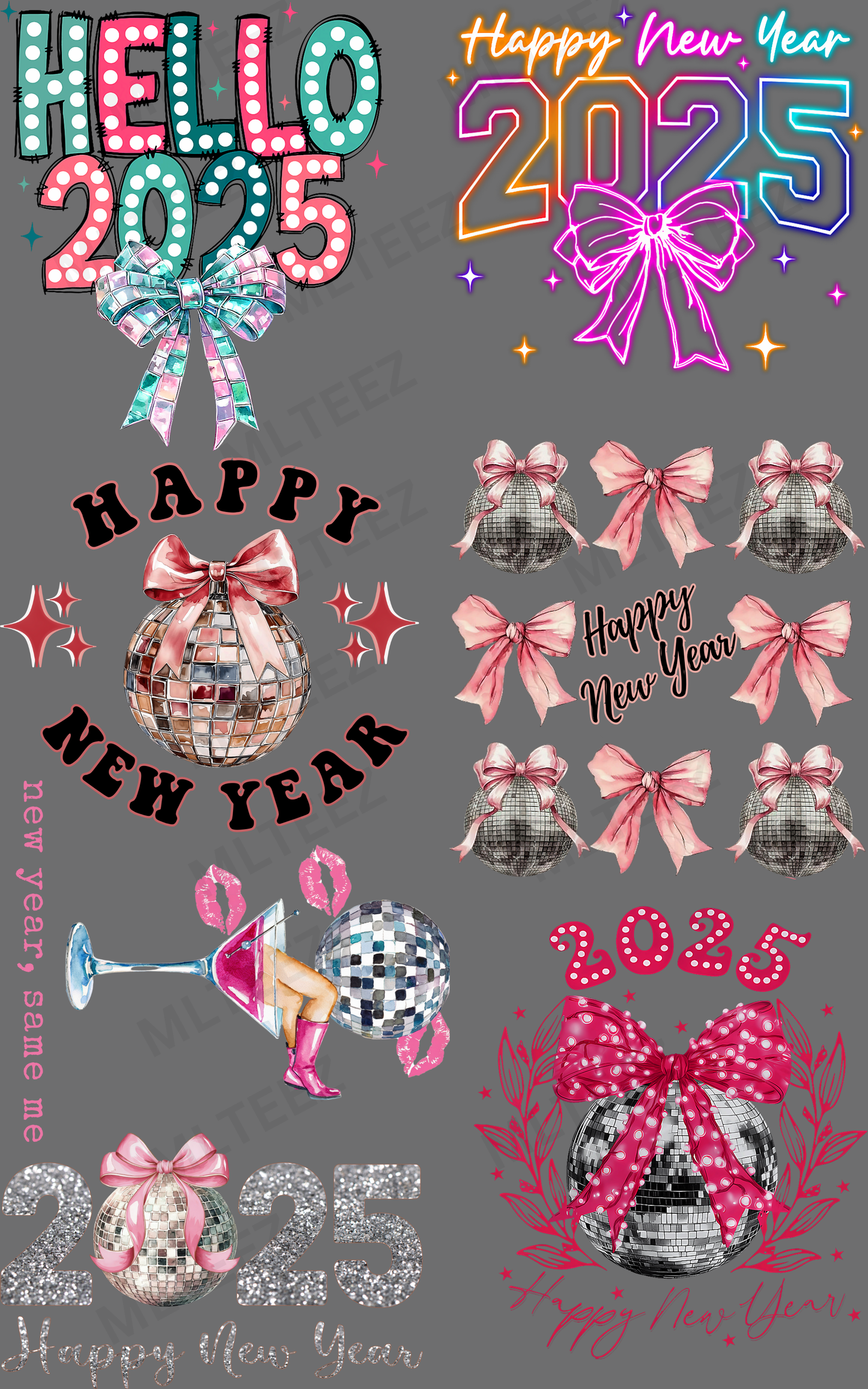NEW YEAR 2025 (3) PREMADE GANGSHEET - 22X36 DTF TRANSFERS - DIRECT TO FILM