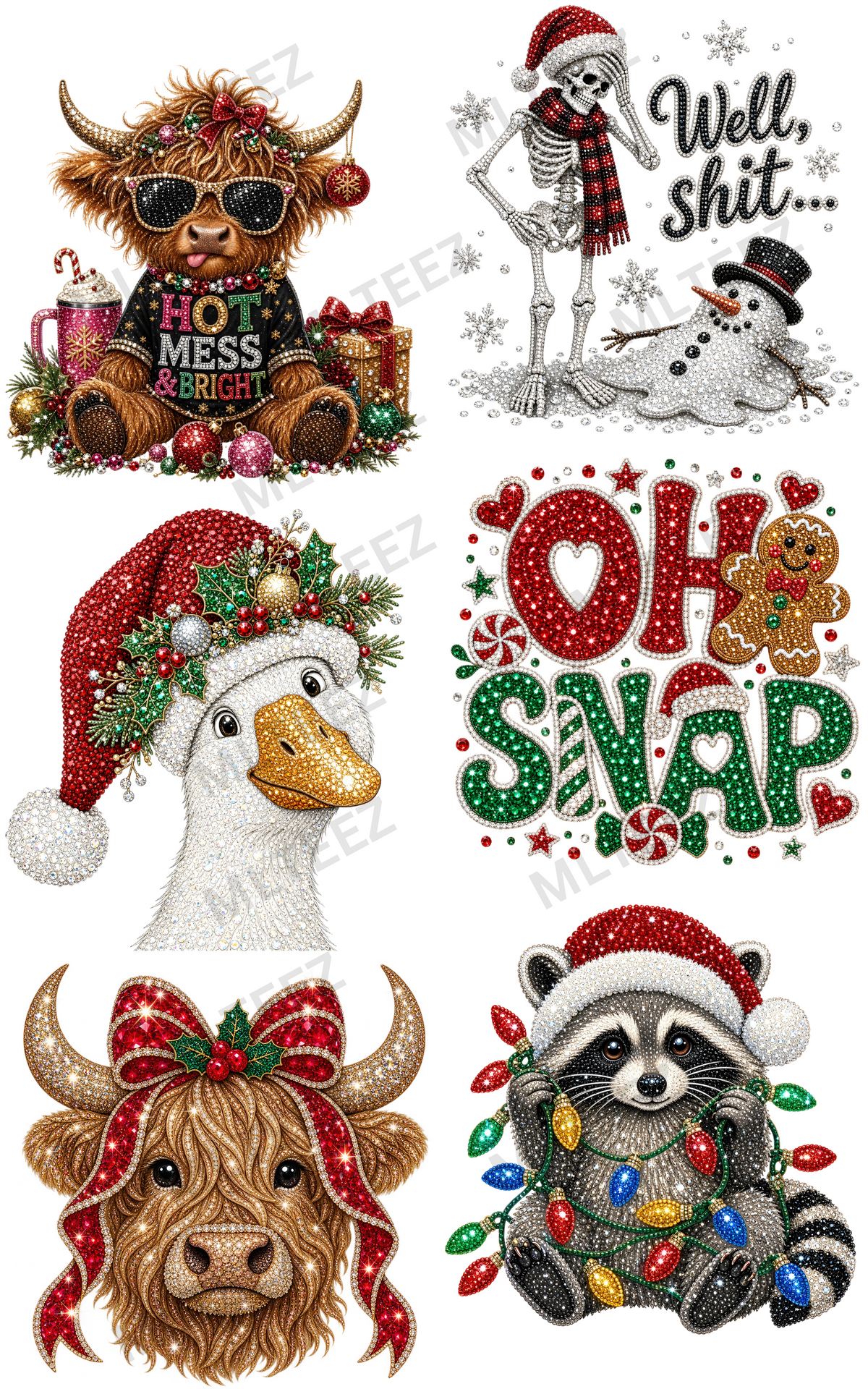 HOT MESS & BRIGHT FAUX RHINESTOE (1) PREMADE GANGSHEET - 22X36 DTF TRANSFERS - DIRECT TO FILM