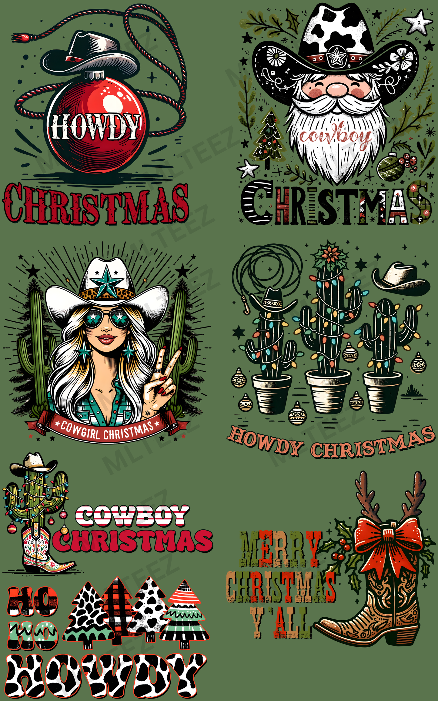 HOWDY CHRISTMAS (4) PREMADE GANGSHEET - 22X36 DTF TRANSFERS - DIRECT TO FILM