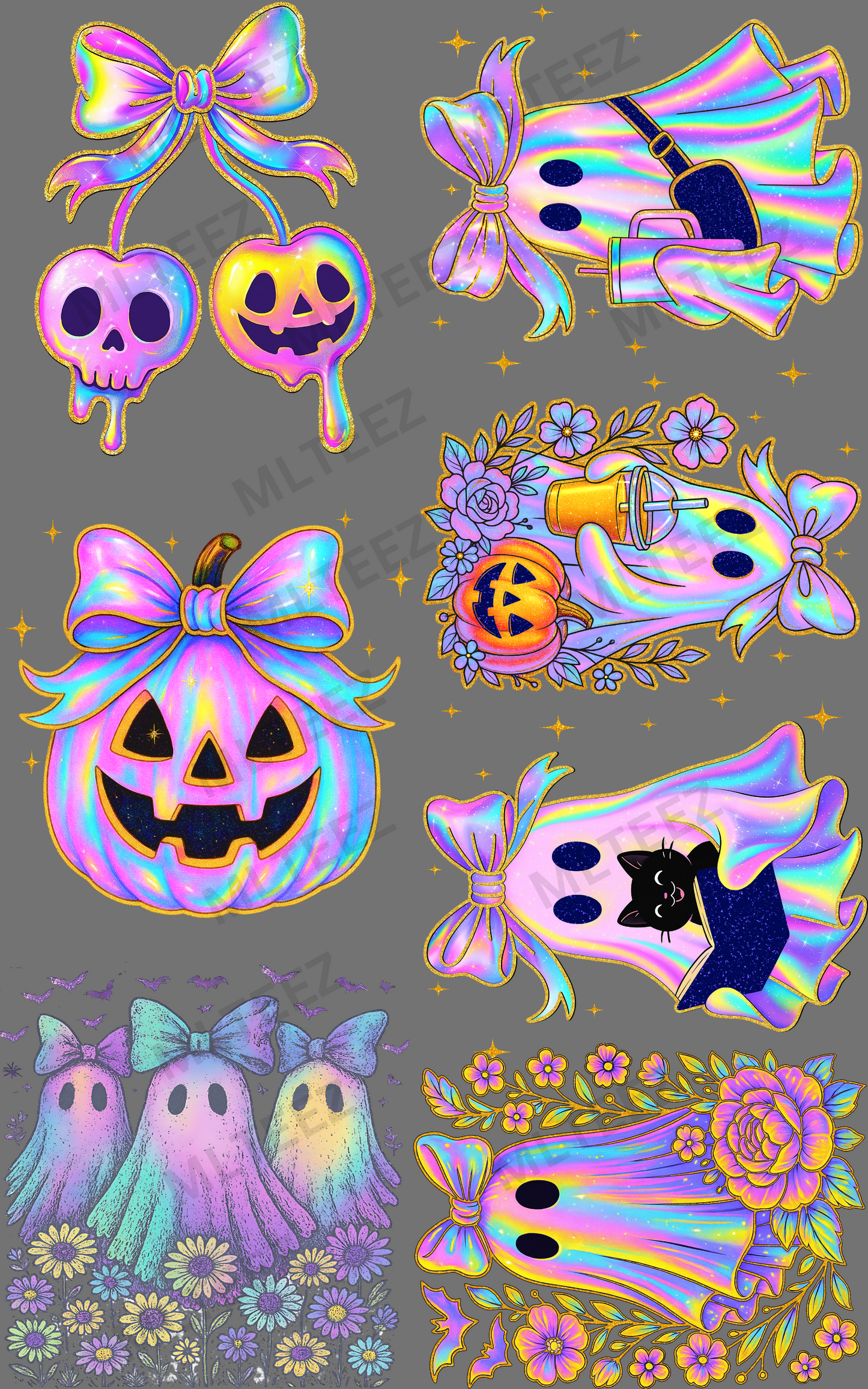 IRIDESCENT HALLOWEEN (1) PREMADE GANGSHEET - 22X36 DTF TRANSFERS - DIRECT TO FILM